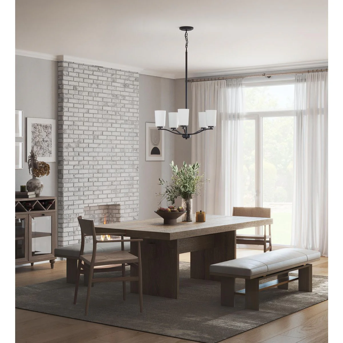 Adley Collection Five-Light Etched White Glass Chandelier - Image 5