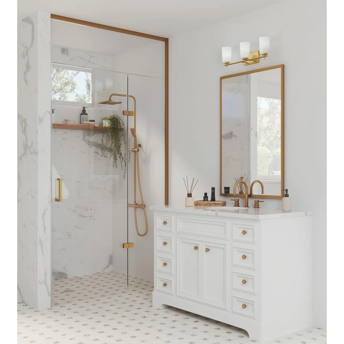 Adley Collection Three-Light Etched Opal Glass Bath Vanity Light - Image 4