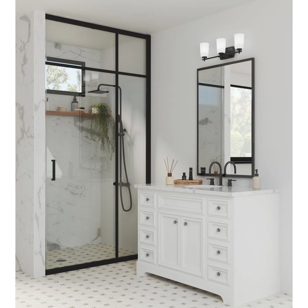Adley Collection Three-Light Etched Opal Glass Bath Vanity Light - Image 6