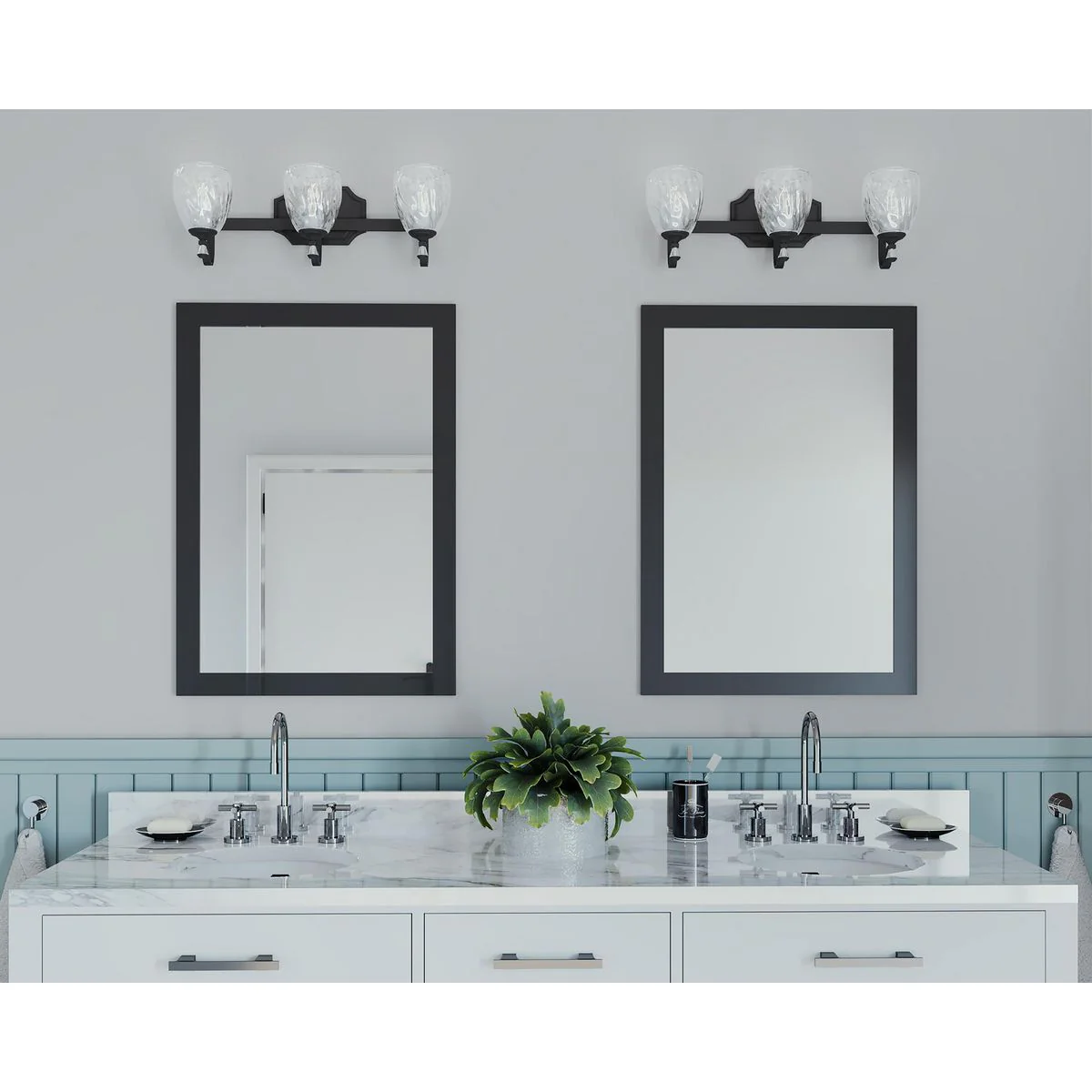 Anjoux Collection Three-Light Clear Water Glass Bath Vanity Light - Image 3