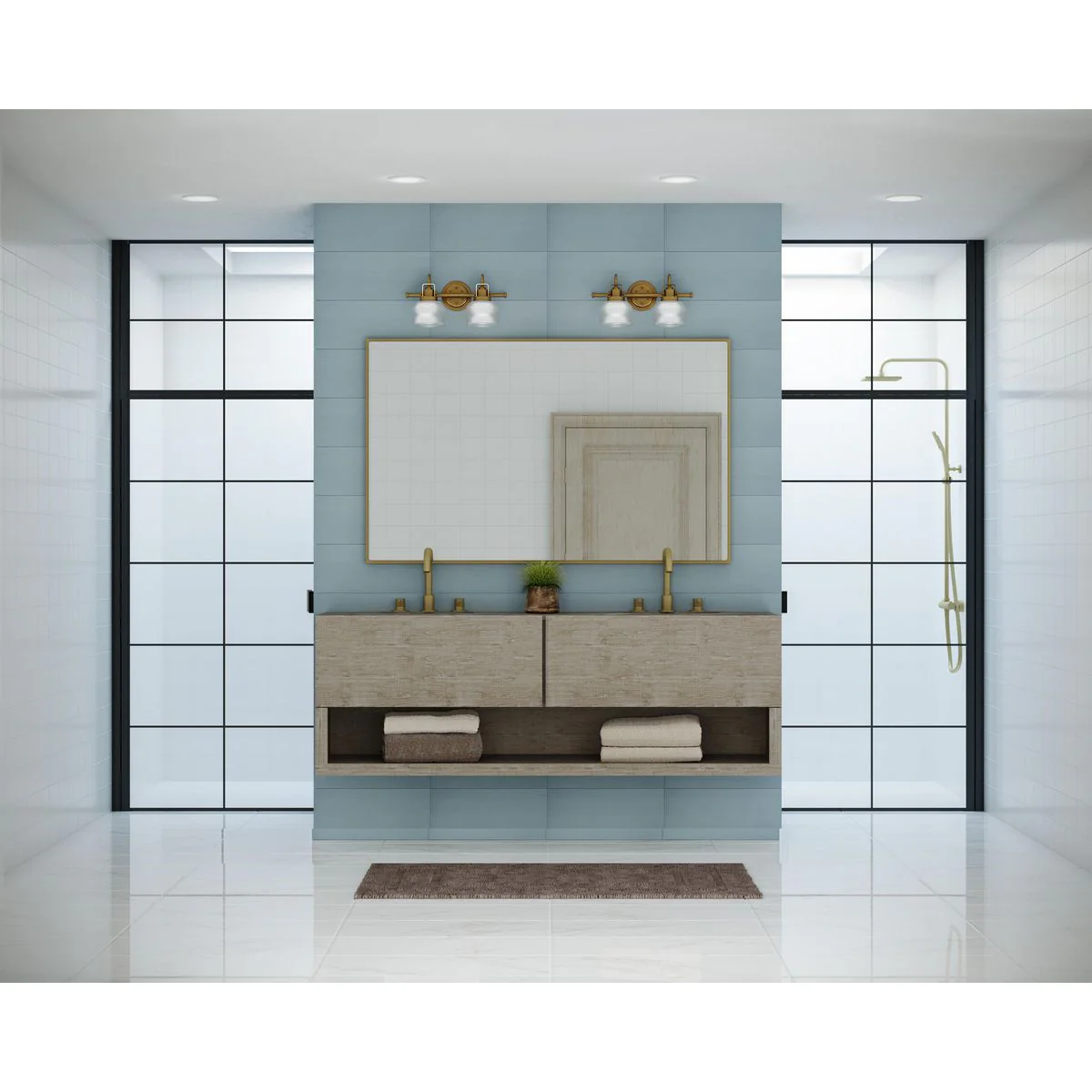Archie Collection Two-Light Clear Double Prismatic Glass Bath Vanity Light - Image 8