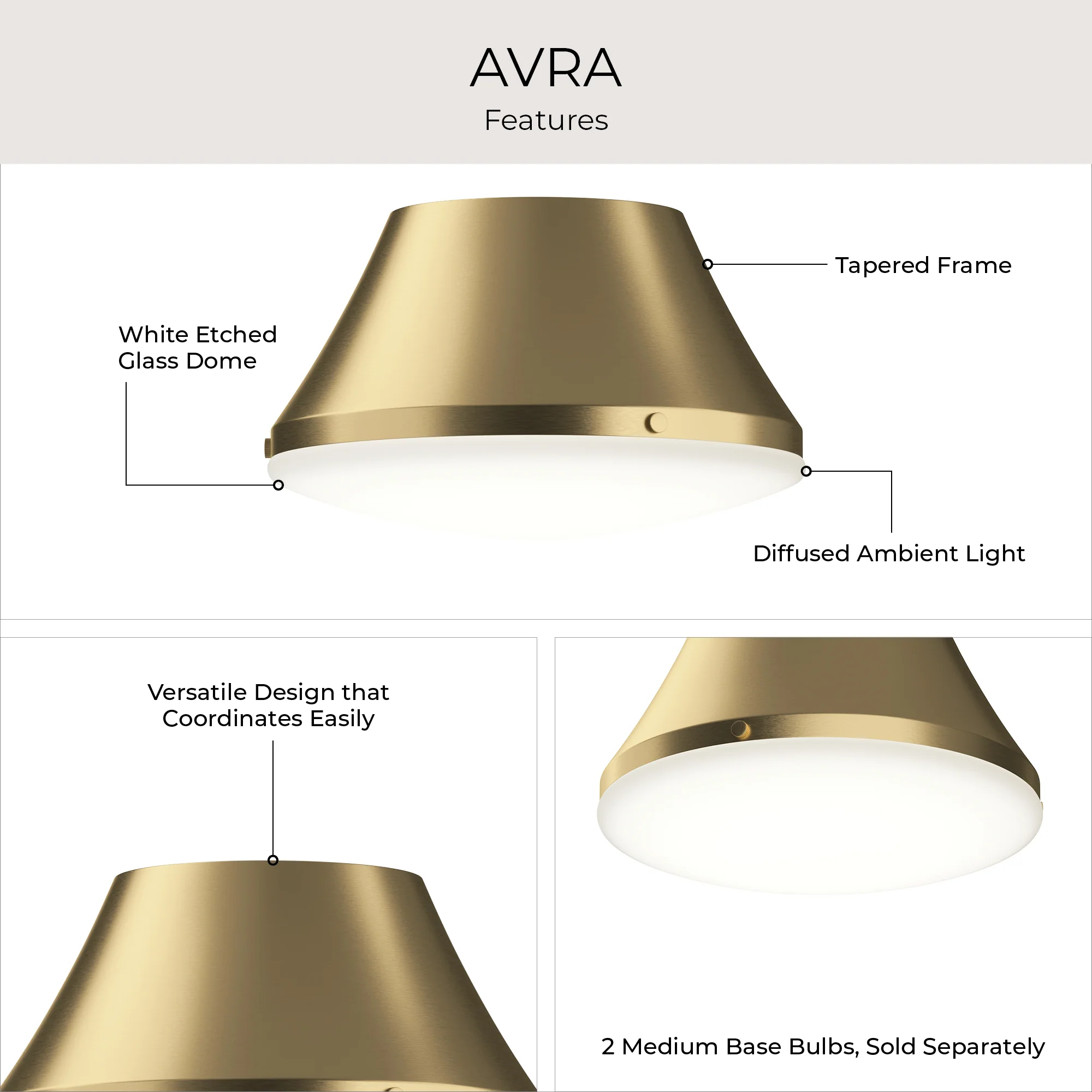 Avra Medium 2-Light Flush Mount with Etched White Glass Shade - Image 14