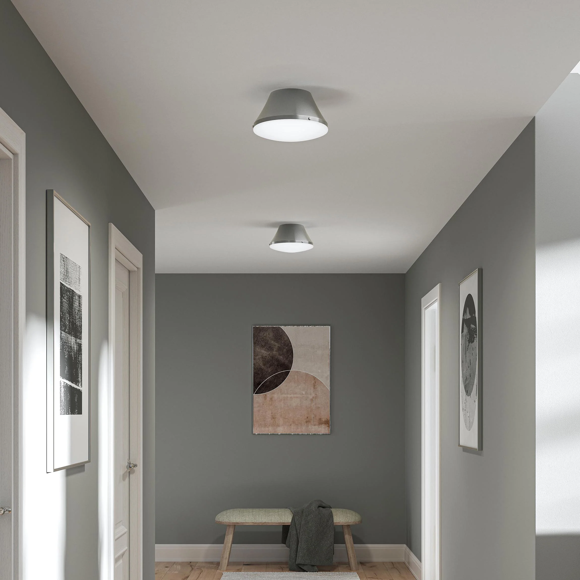 Avra Medium 2-Light Flush Mount with Etched White Glass Shade - Image 2