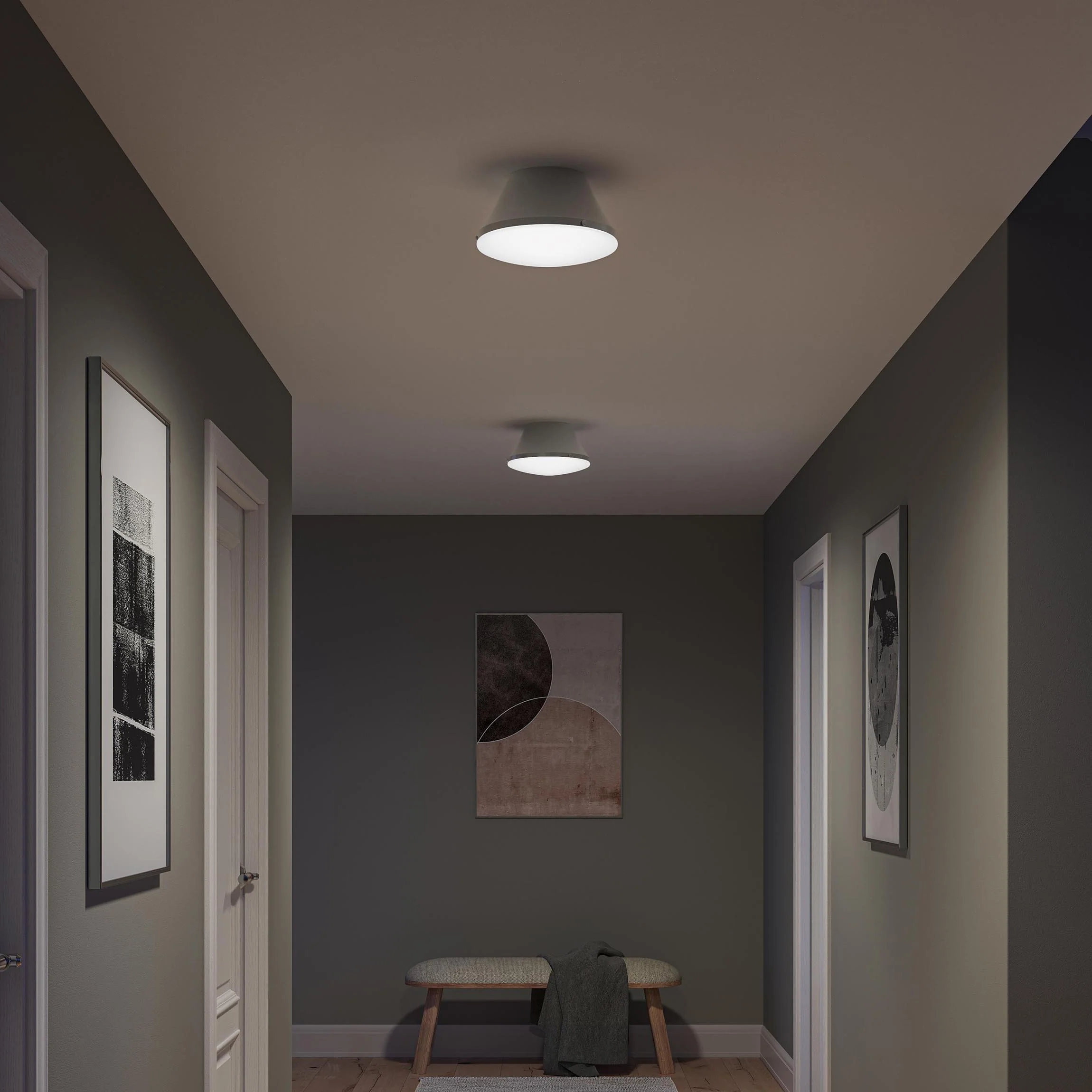 Avra Medium 2-Light Flush Mount with Etched White Glass Shade - Image 3