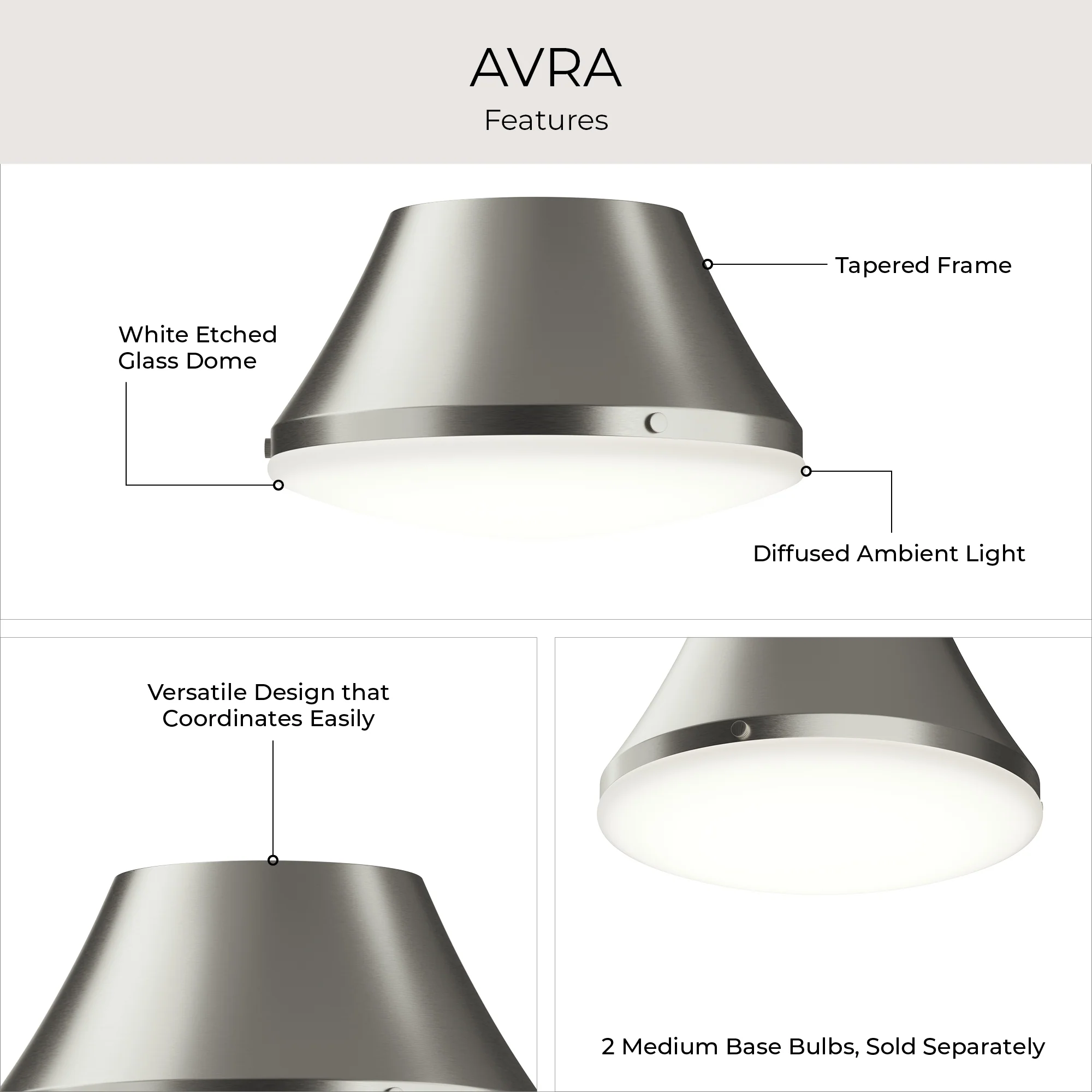 Avra Medium 2-Light Flush Mount with Etched White Glass Shade - Image 7