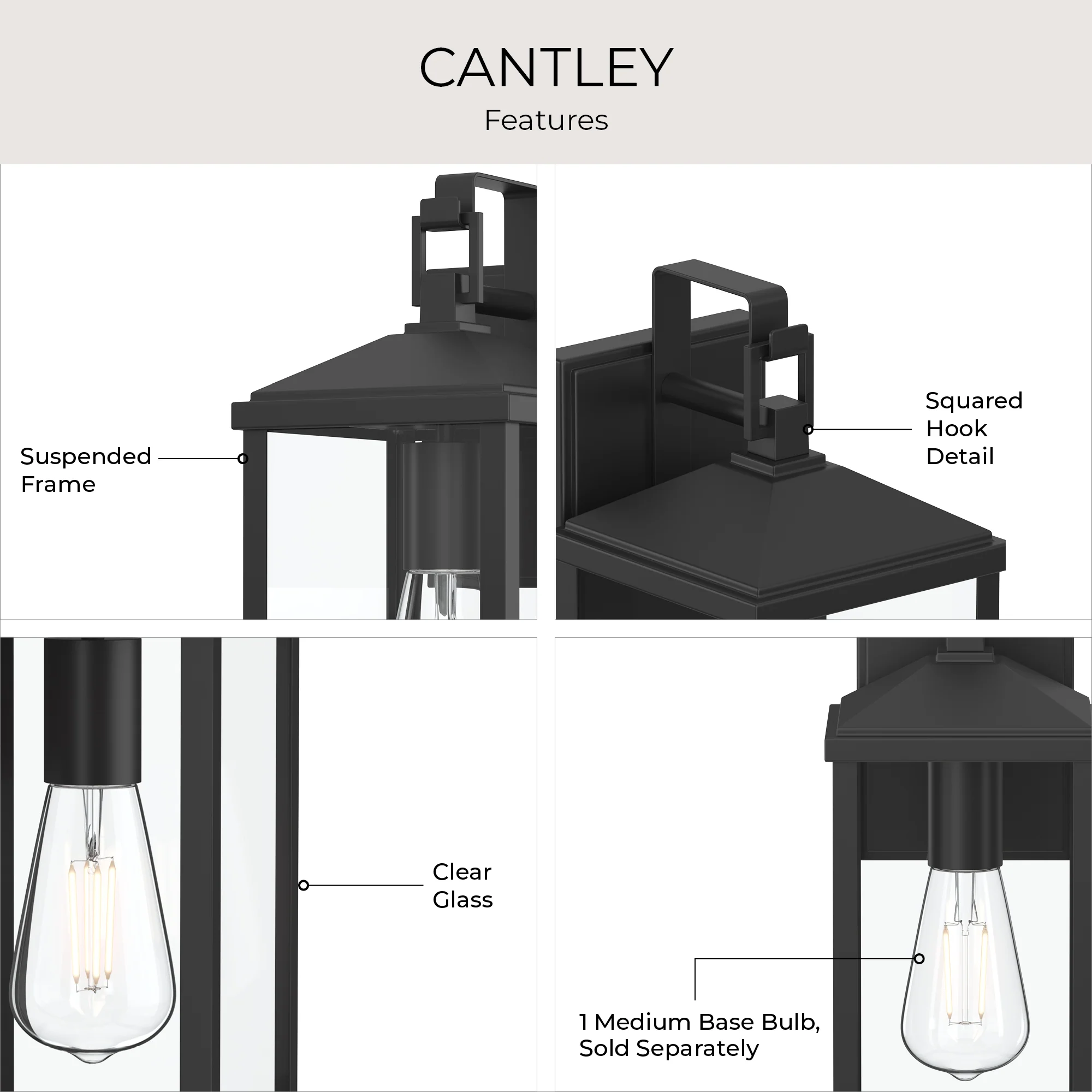 Cantley Extra Large Outdoor Wall Lantern with Clear Glass Panels - Image 12
