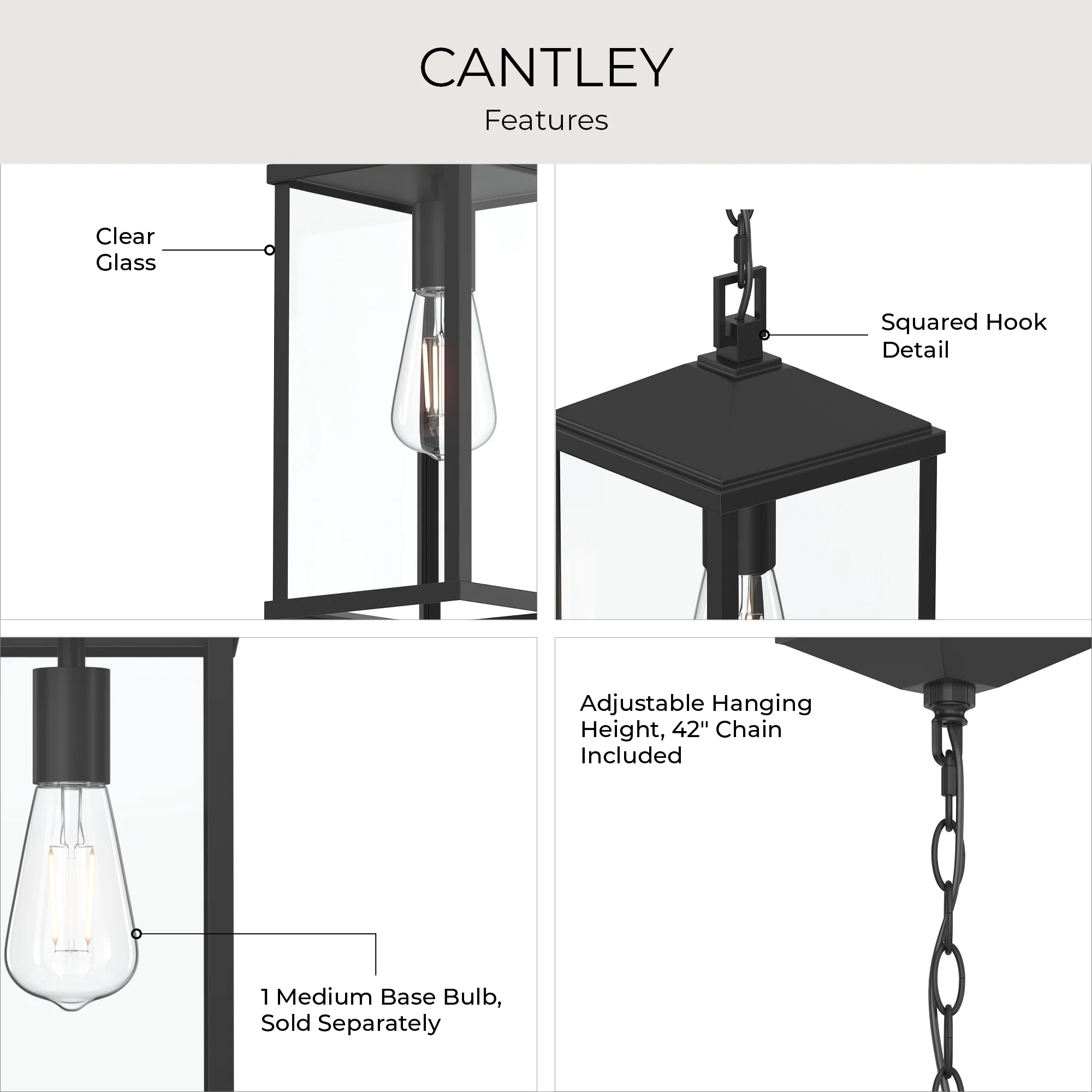 Cantley Outdoor Pendant with Clear Glass Panels - Image 15