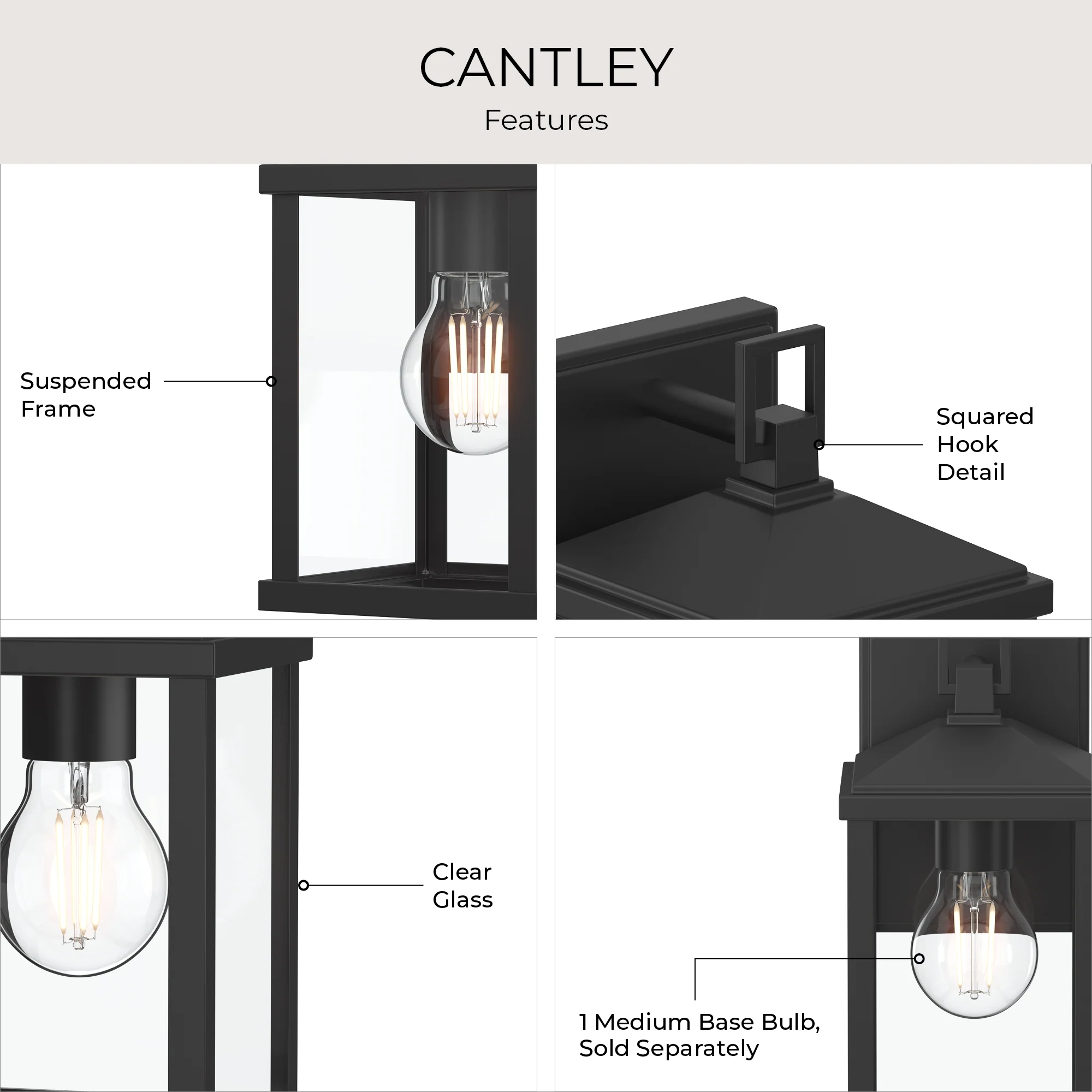 Cantley Small Outdoor Wall Lantern with Clear Glass Panels - Image 4