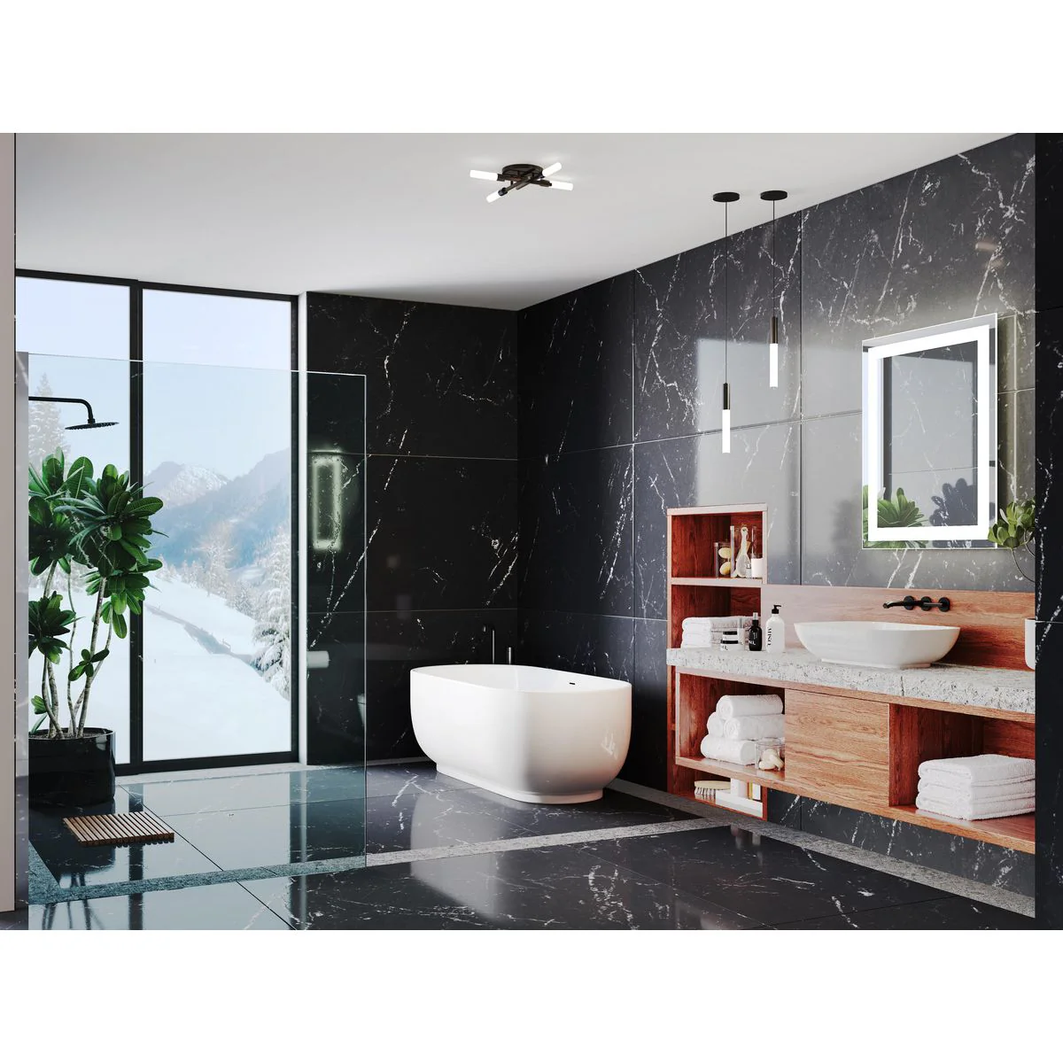 Captarent Collection 30x36 in. Rectangular Illuminated Integrated LED White Mirror - Image 2