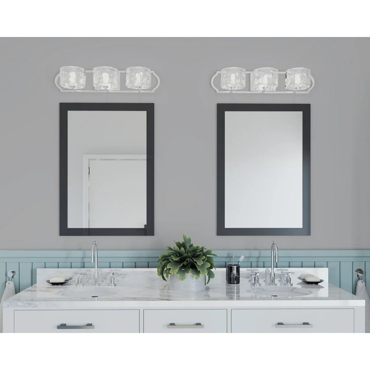 Caress Collection Three-Light Clear Water Glass Bath Vanity Light - Image 2