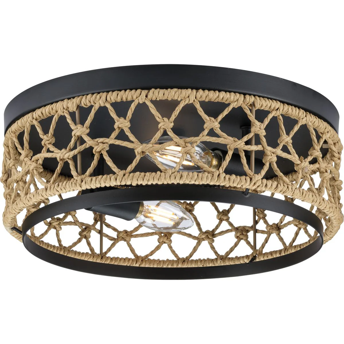 Chandra Collection 12 in. Two-Light Flush Mount with Woven Shade