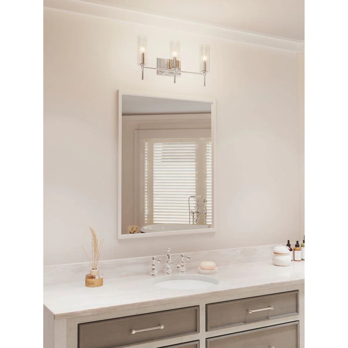 Elara Collection Three-Light Clear Glass Bath Vanity Light - Image 6