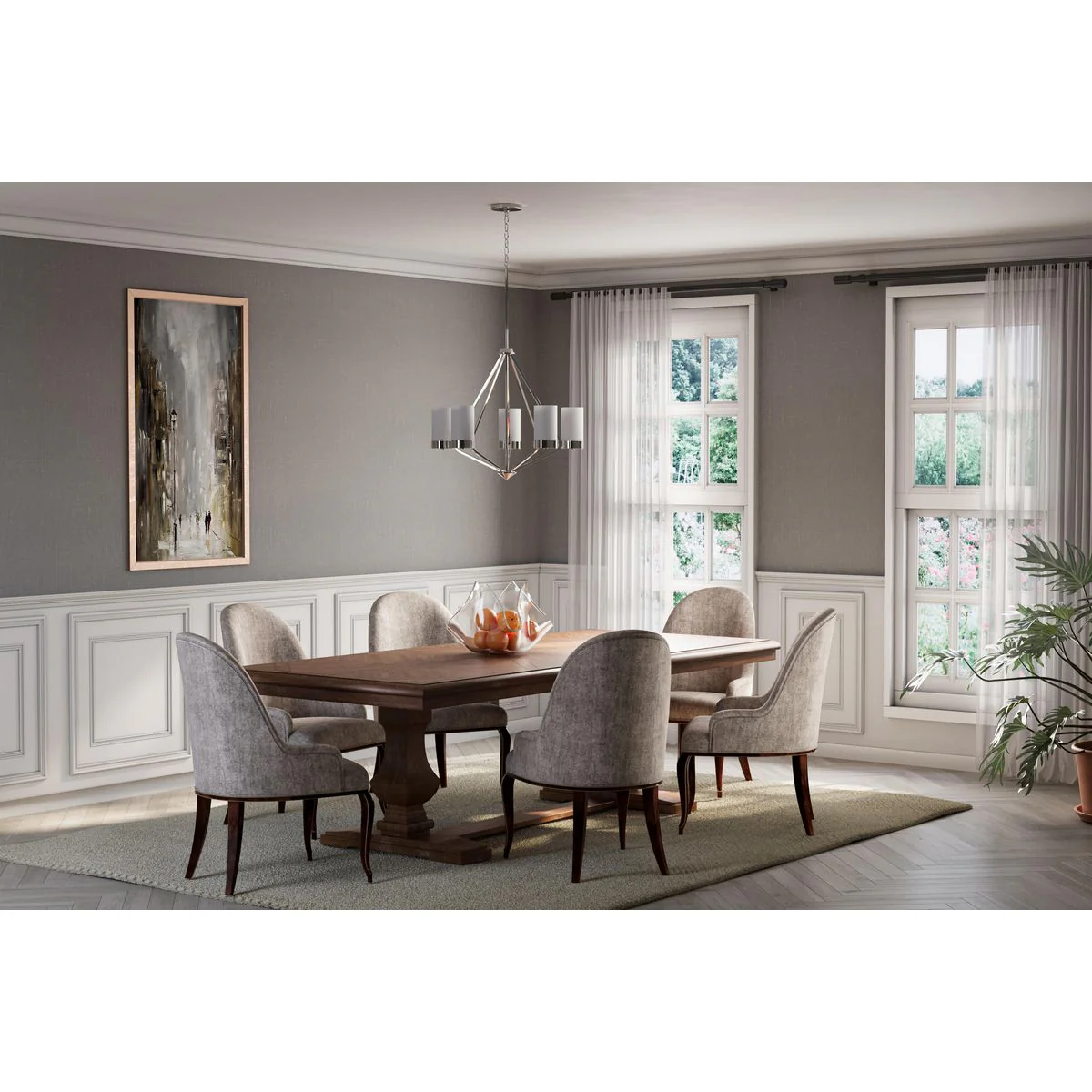 Elevate Collection Five-Light Etched White Glass Chandelier Light - Image 4