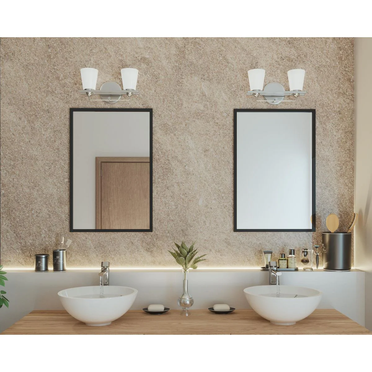 Flight Collection Two-Light Etched Glass Bath Vanity Light - Image 3