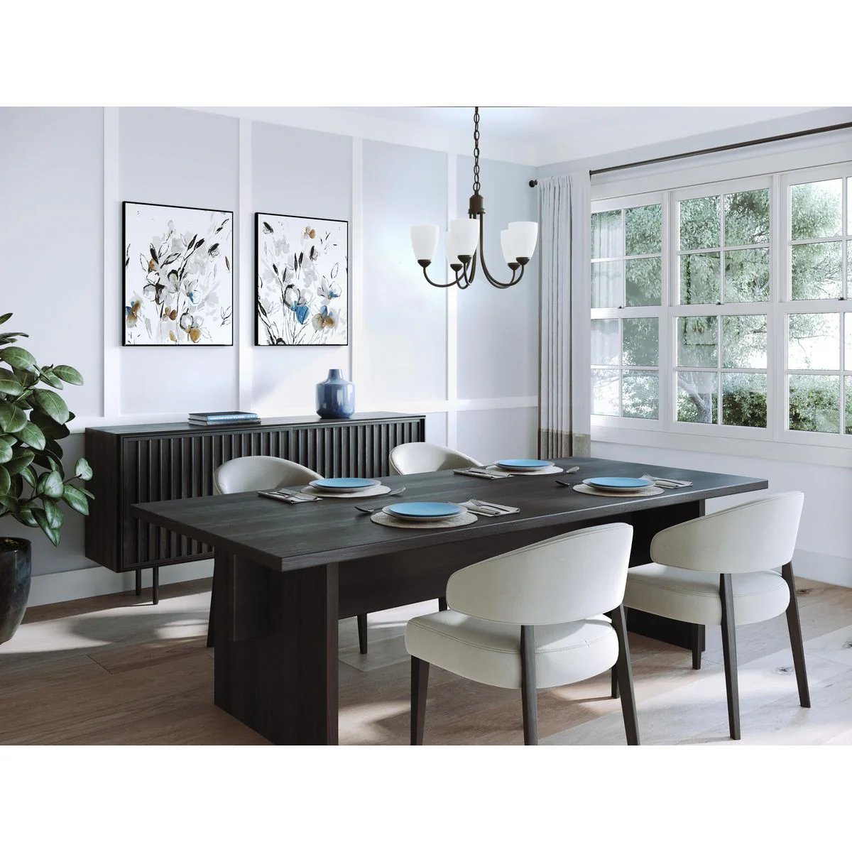 Gather Collection Five-Light Etched Glass Chandelier Light - Image 3