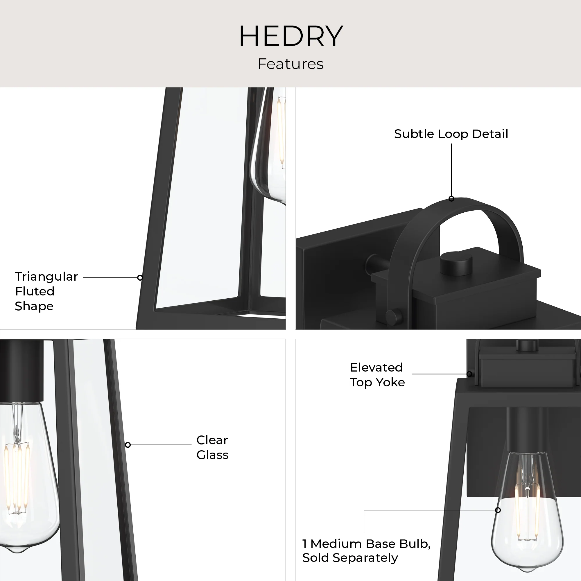 Hedry Medium Outdoor Wall Lantern with Clear Glass Panels - Image 7