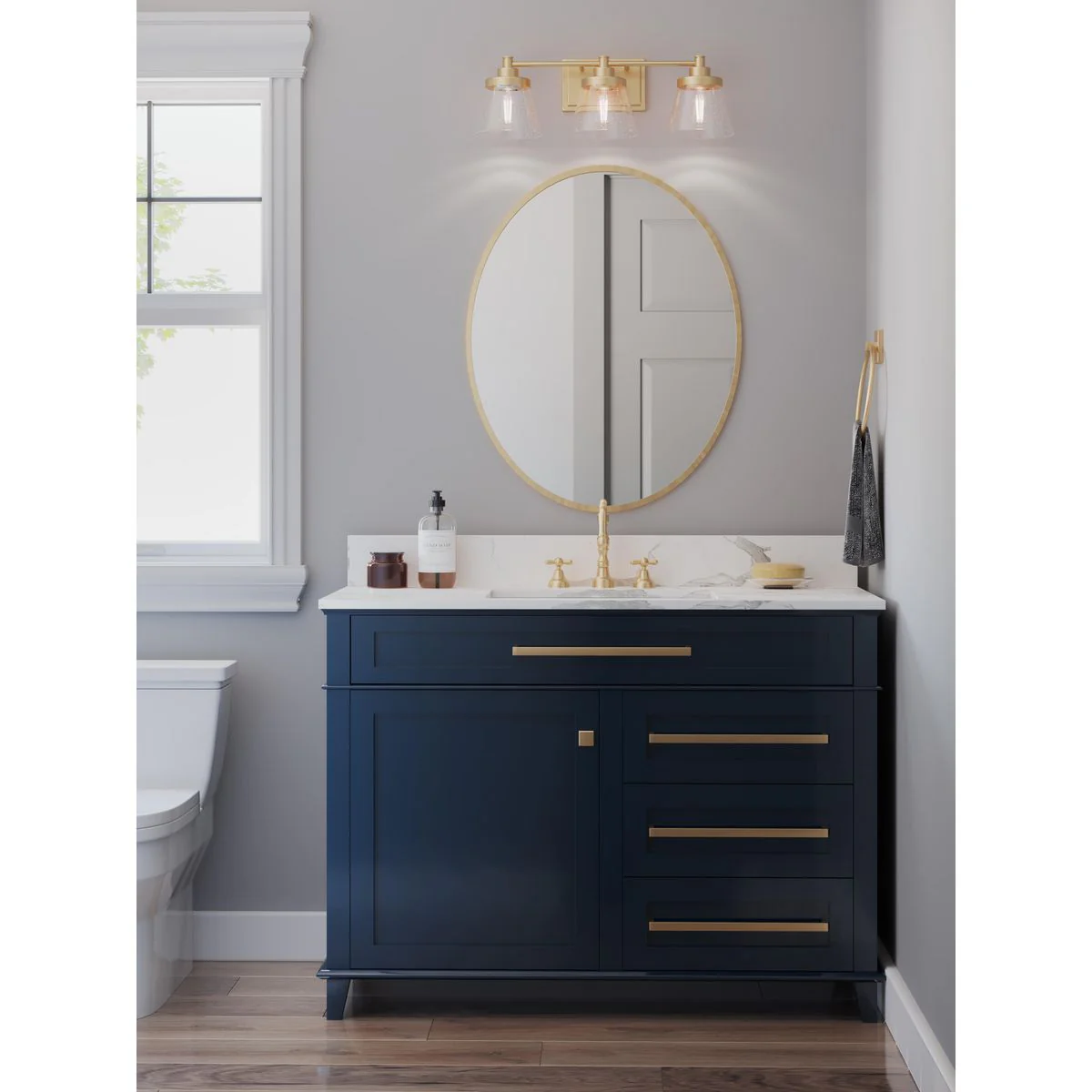 Hinton Collection Three-Light Clear Seeded Glass Bath Vanity Light - Image 6