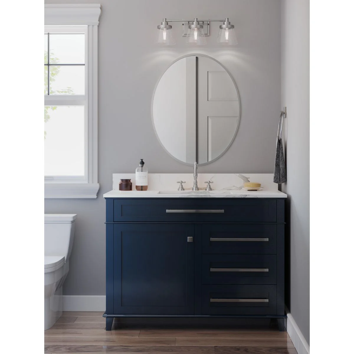 Hinton Collection Three-Light Clear Seeded Glass Bath Vanity Light - Image 7