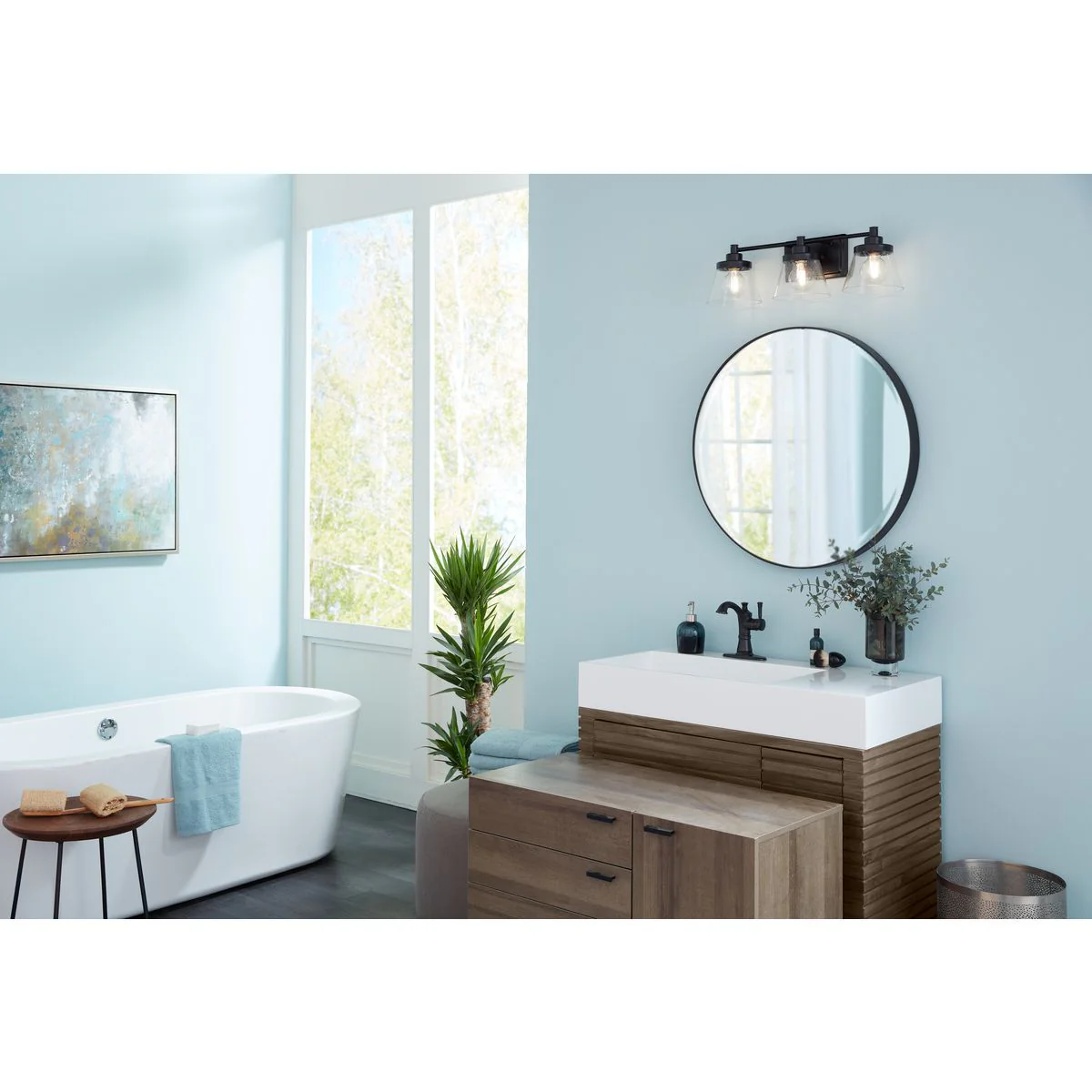 Hinton Collection Three-Light Clear Seeded Glass Bath Vanity Light - Image 8