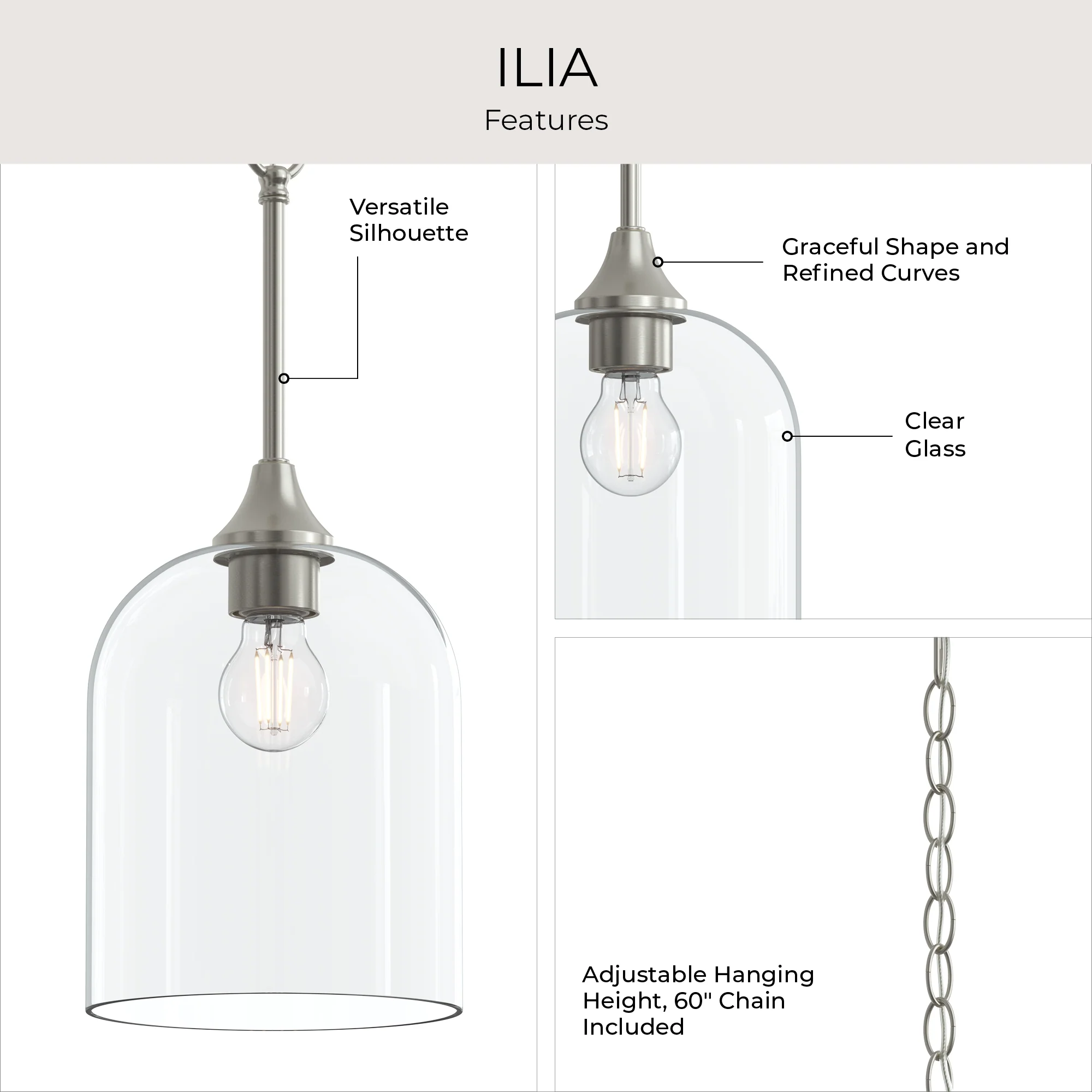Ilia 1-Light Pendant with Clear Glass Shade - Image 13