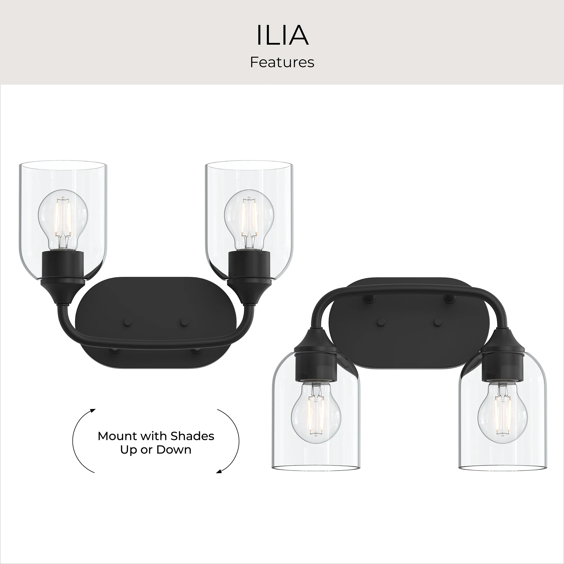 Ilia 2-Light Bath Vanity with Clear Glass Shade - Image 7