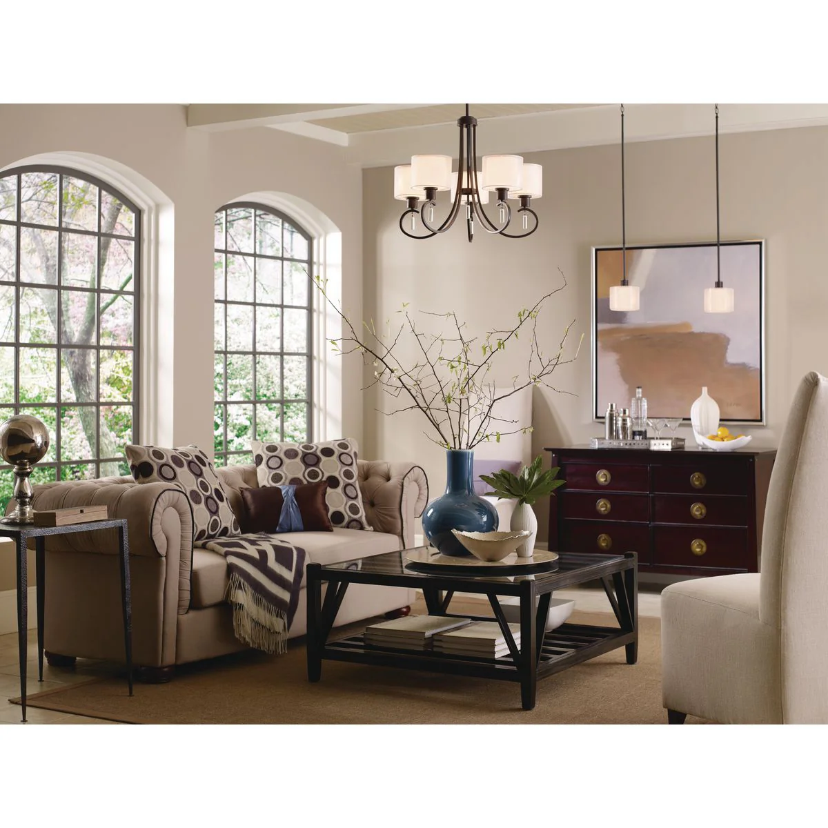 Invite Collection Five-Light White Silk Mylar Shade Chandelier Light - Image 3