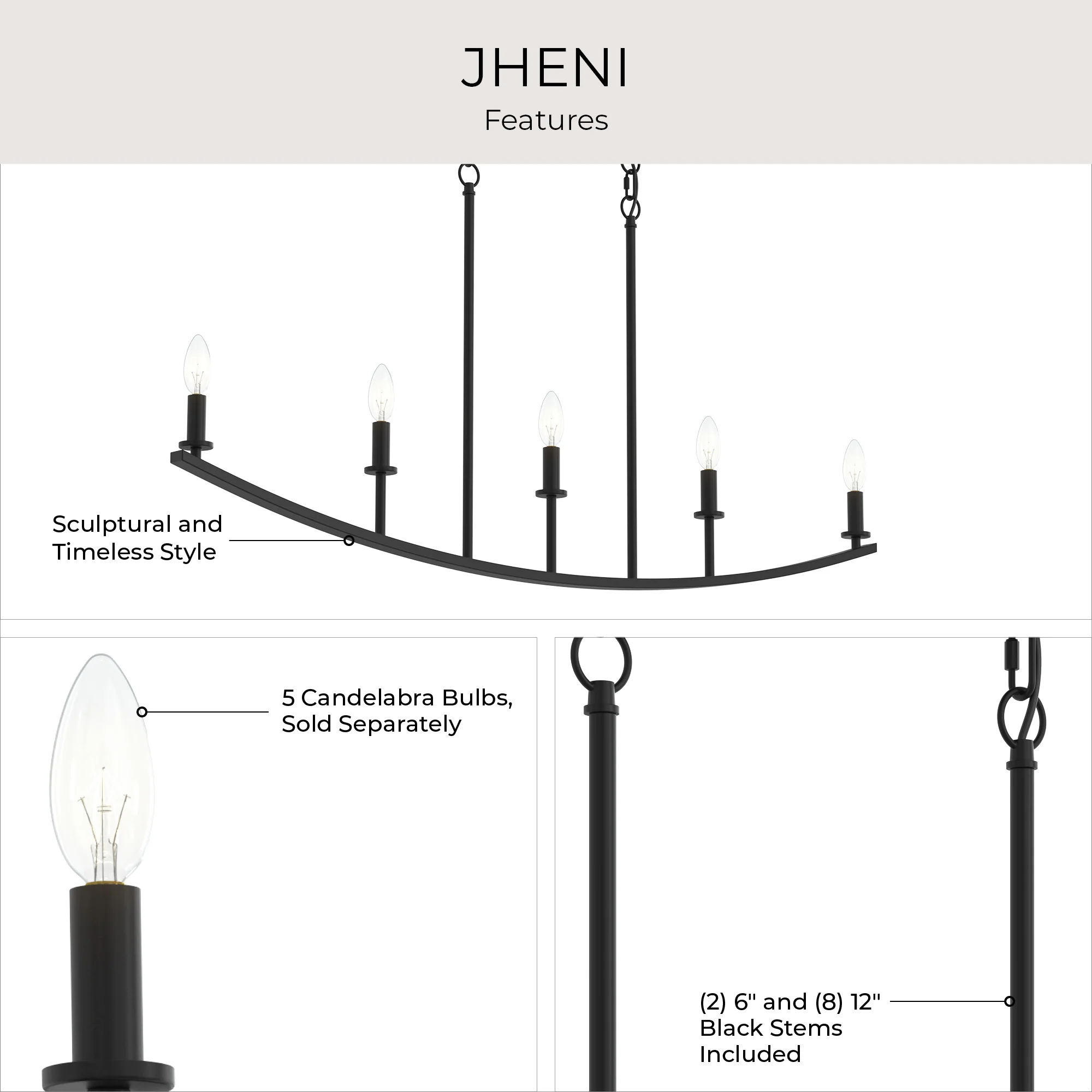 Jheni Five-Light Linear Chandelier - Image 5