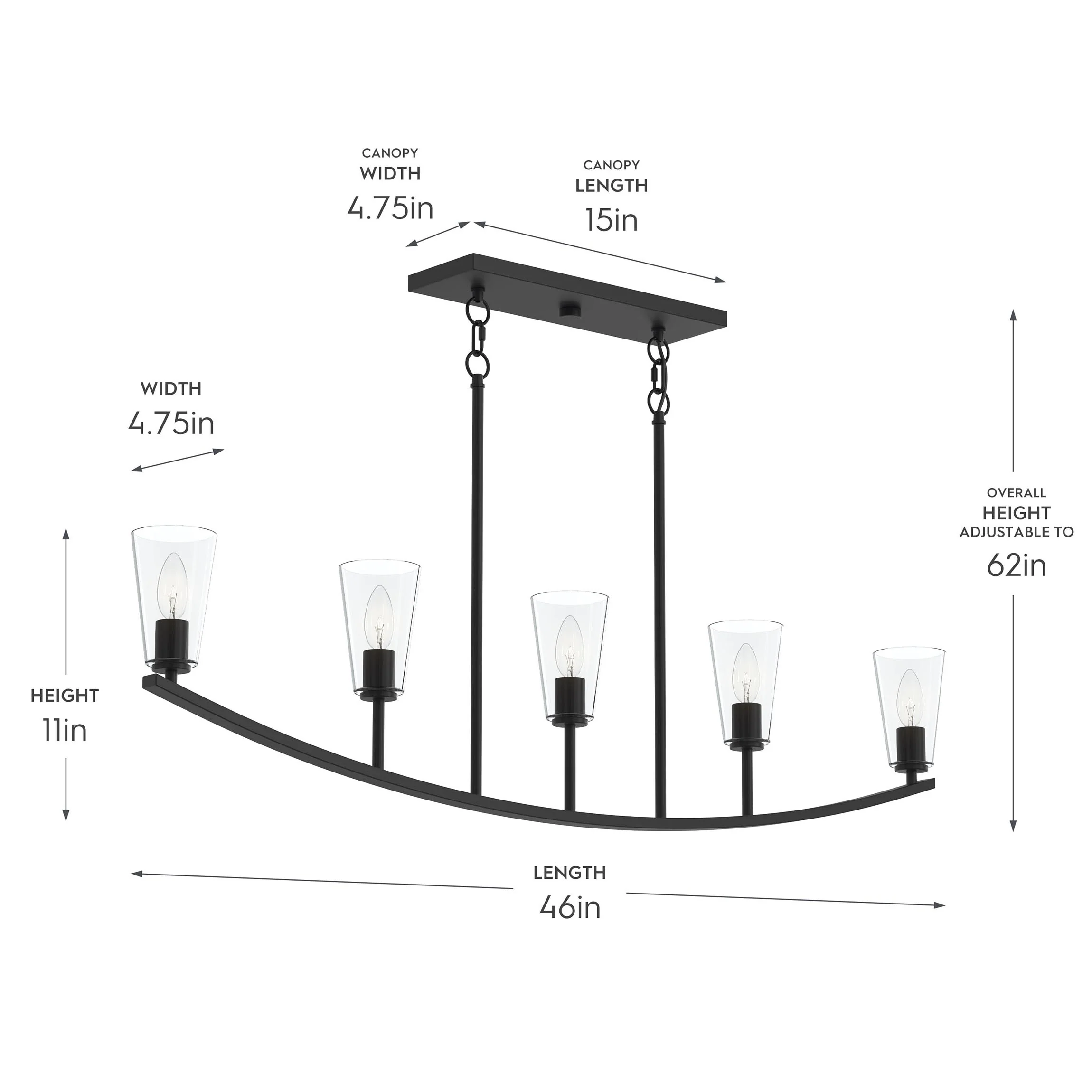 Jheni Five-Light Linear Chandelier with Clear Glass Shades - Image 23