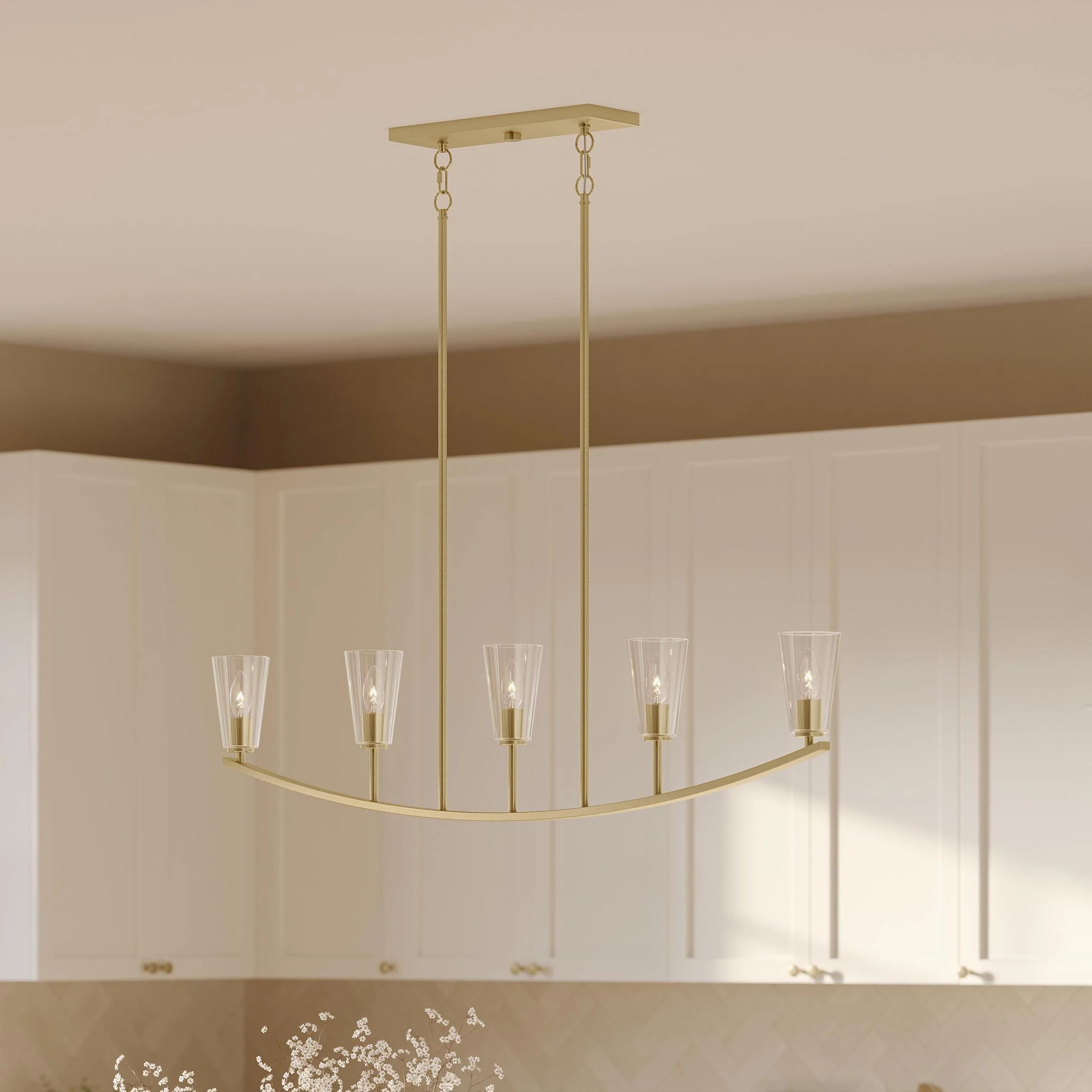 Jheni Five-Light Linear Chandelier with Clear Glass Shades - Image 3