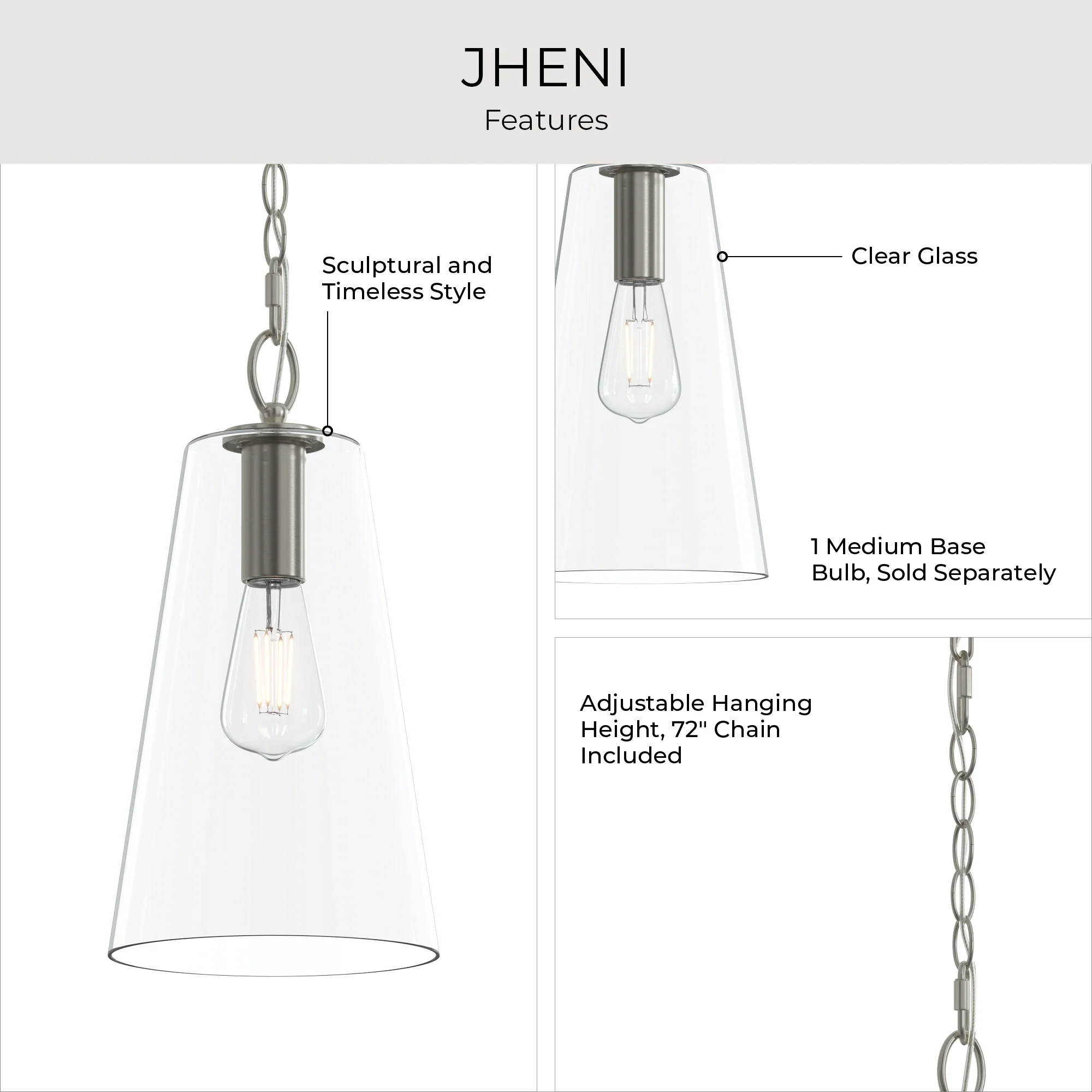 Jheni One-Light  Pendant with Clear Glass Shade - Image 12