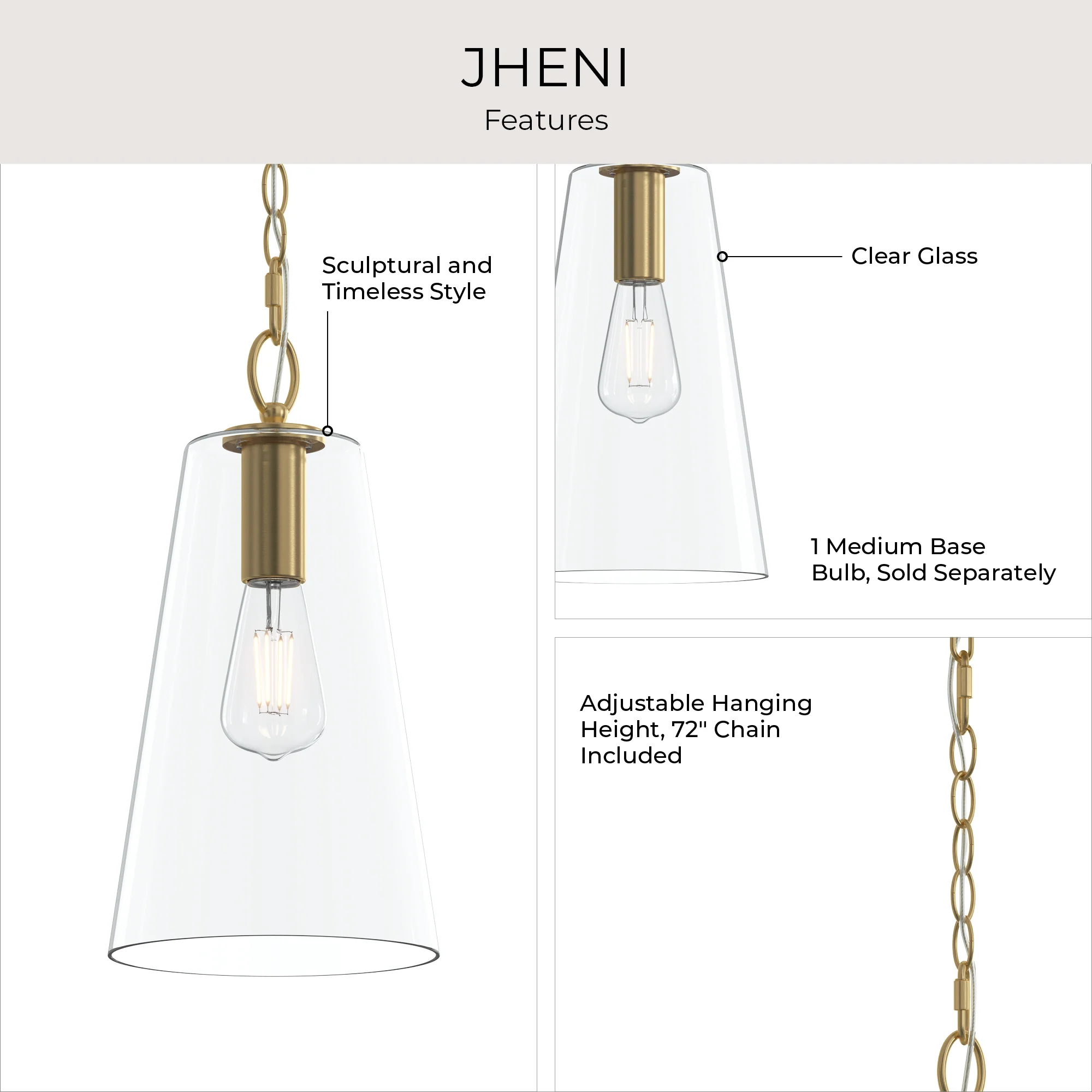 Jheni One-Light  Pendant with Clear Glass Shade - Image 20