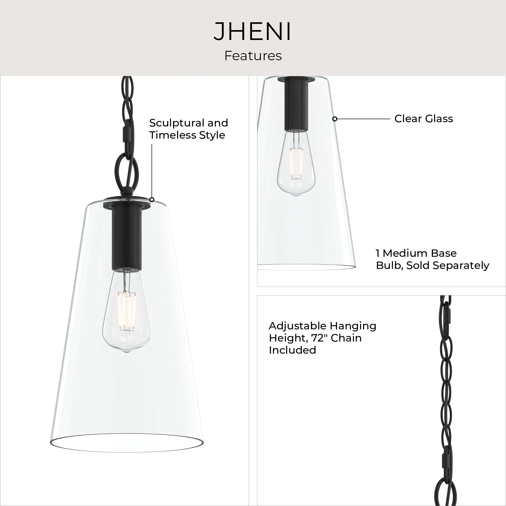 Jheni One-Light  Pendant with Clear Glass Shade - Image 4