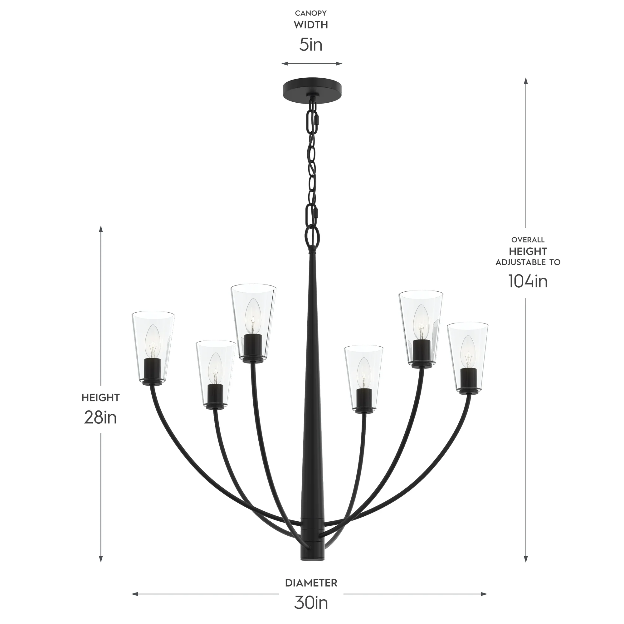 Jheni Six-Light Chandelier with Clear Glass Shades - Image 13