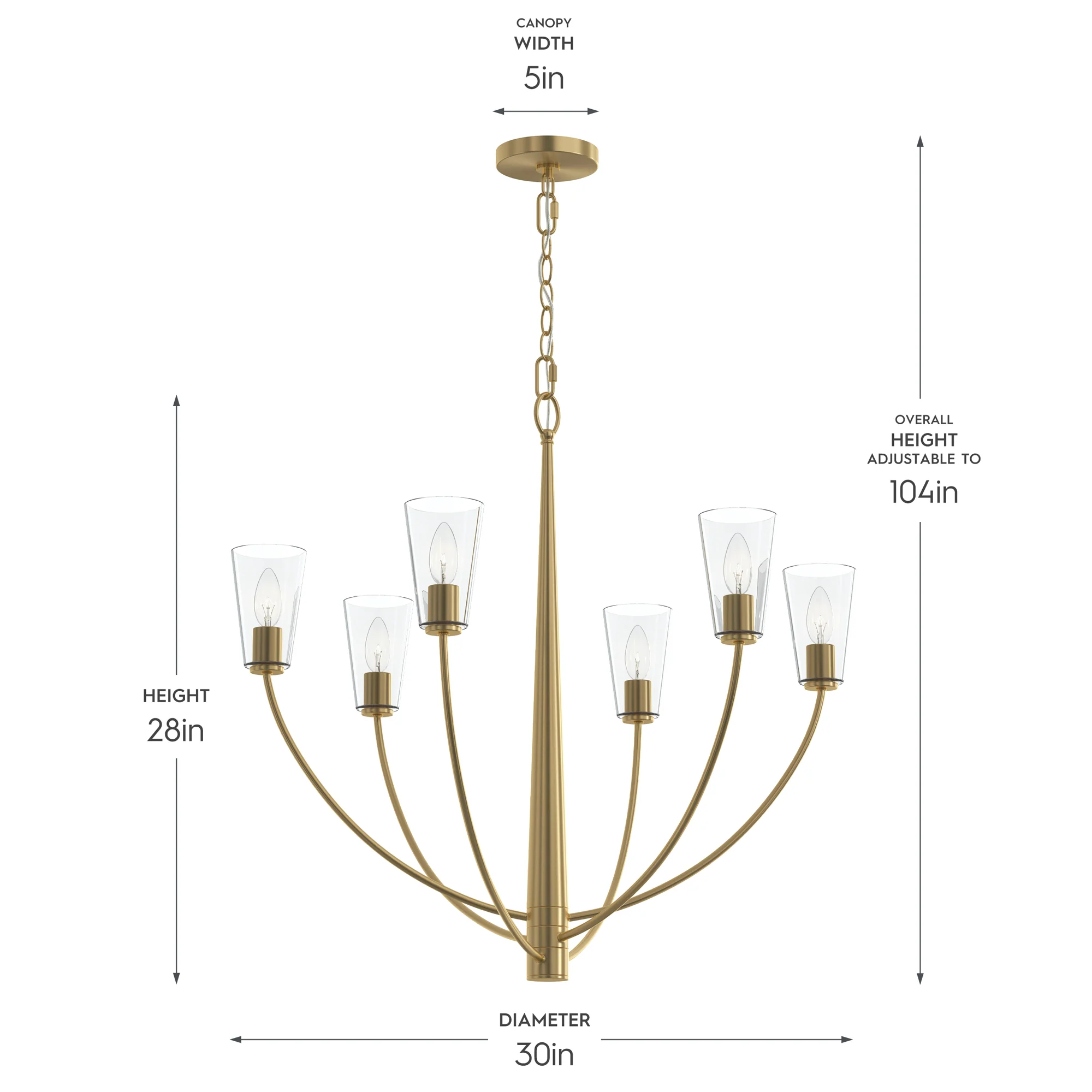 Jheni Six-Light Chandelier with Clear Glass Shades - Image 22