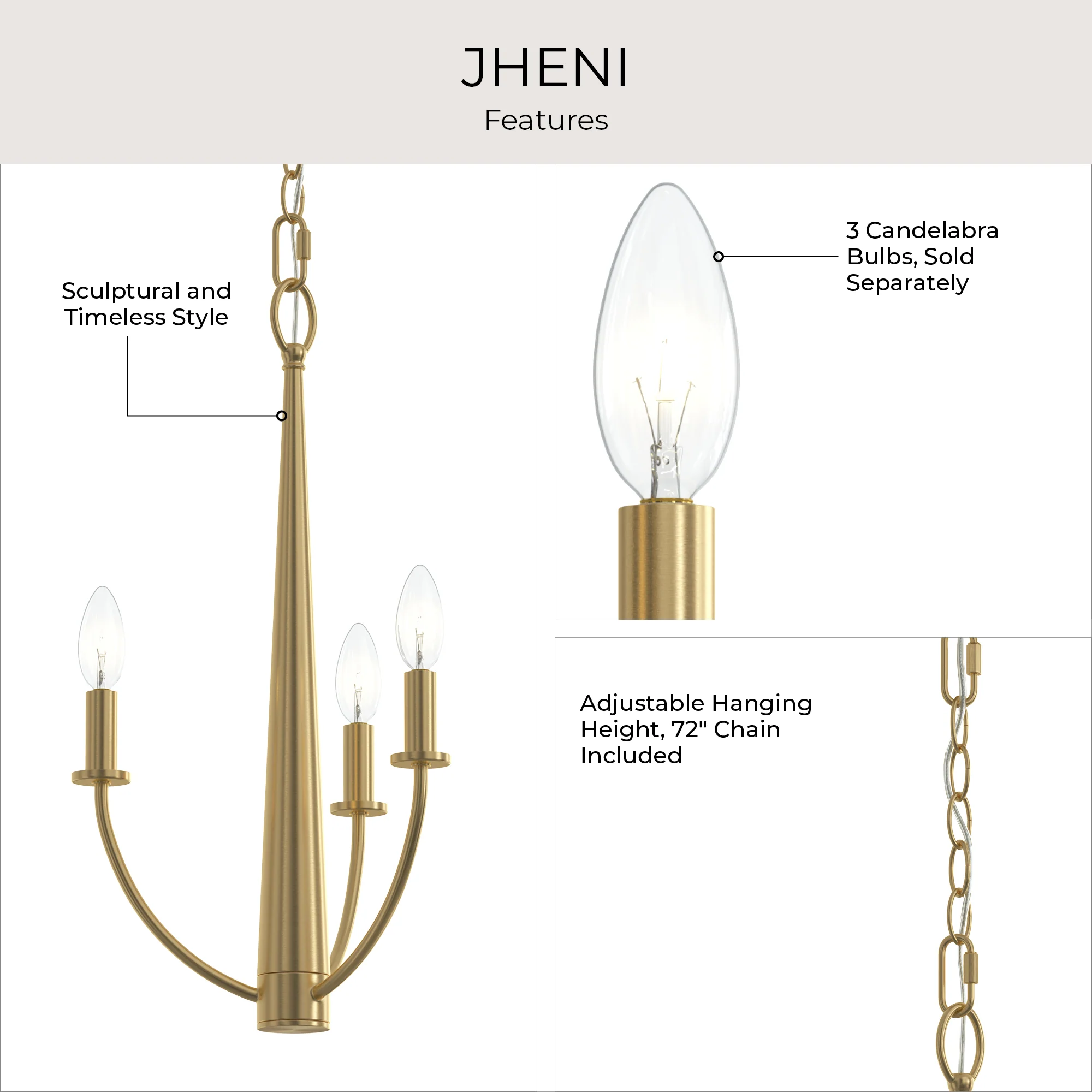 Jheni Three-Light  Chandelier - Image 18
