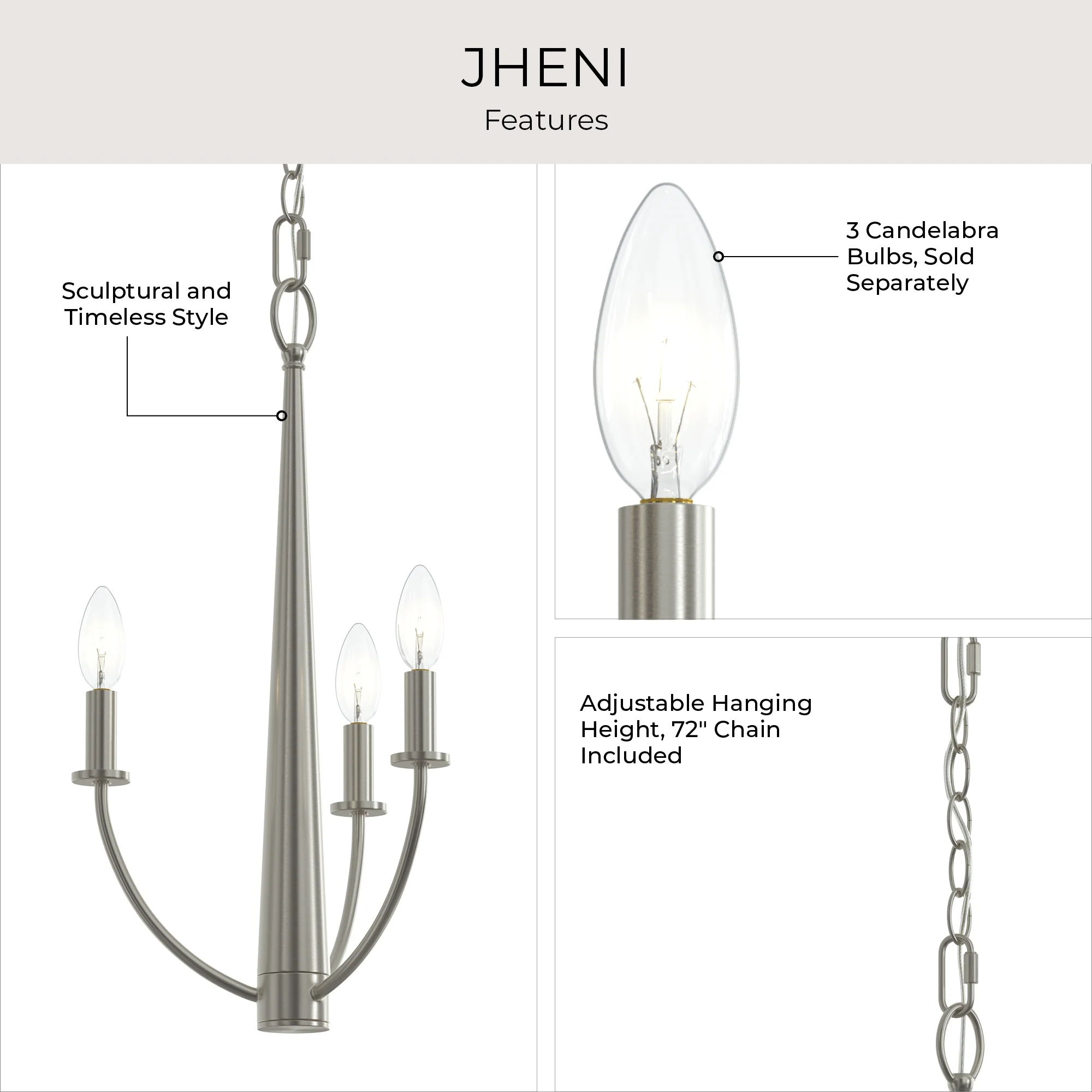 Jheni Three-Light  Chandelier - Image 4