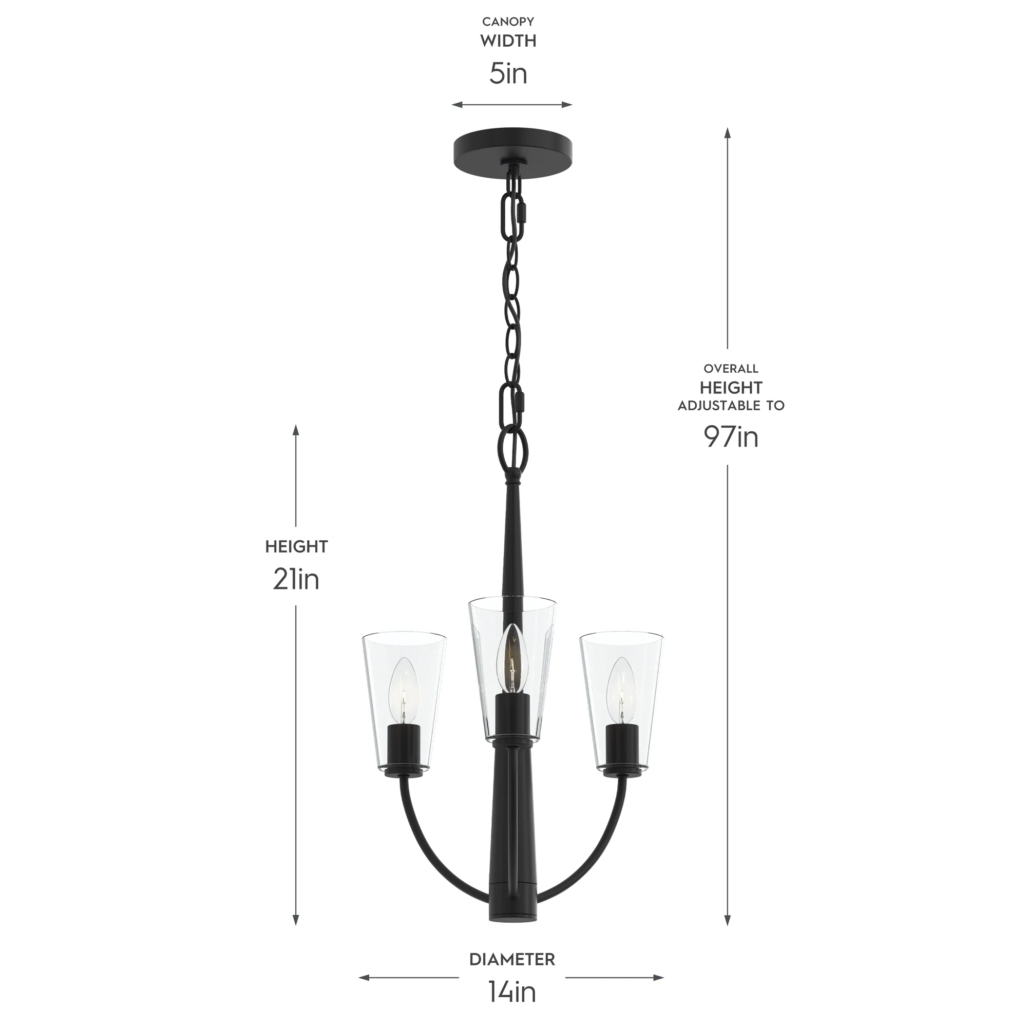 Jheni Three-Light  Chandelier with Clear Glass Shades - Image 3