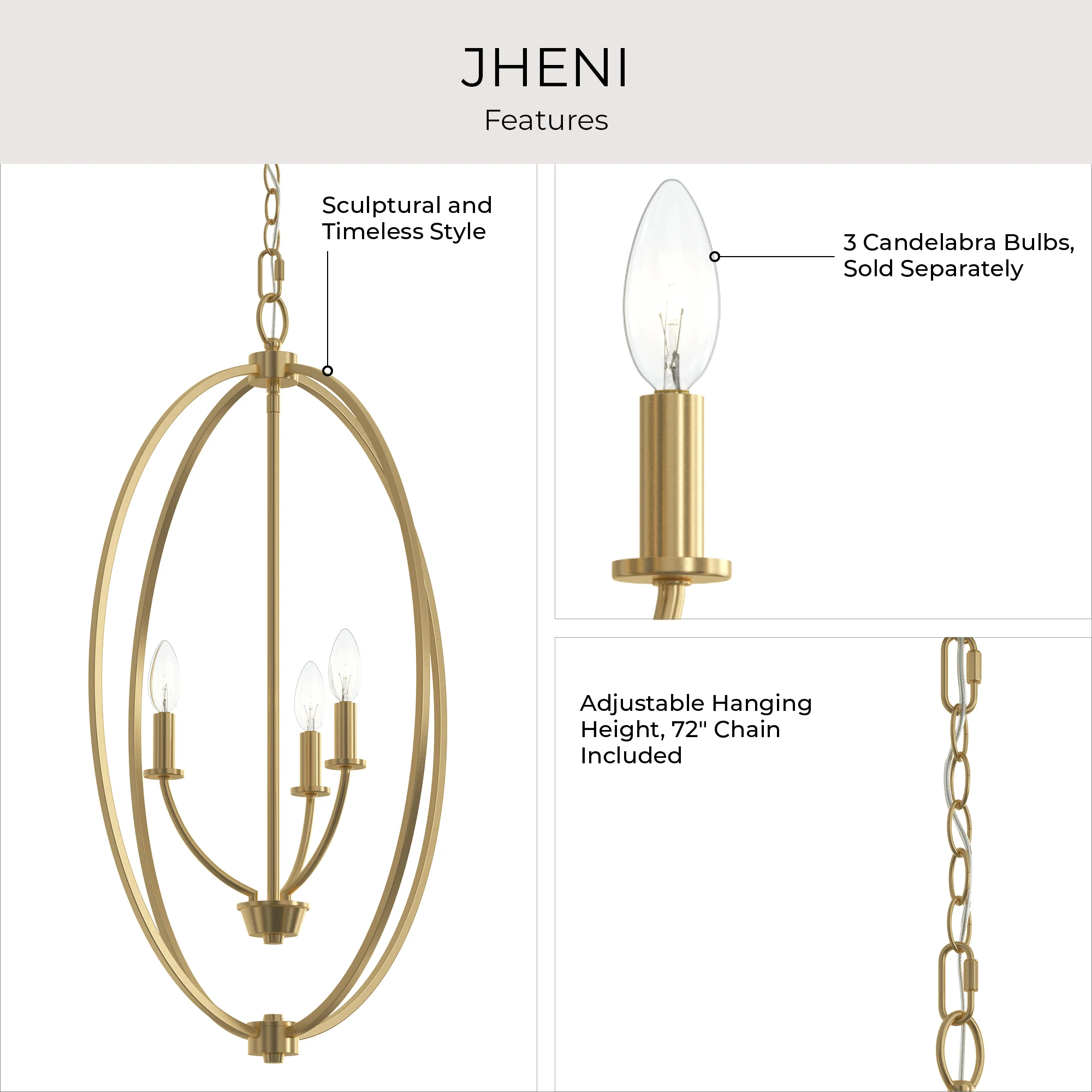 Jheni Three-Light Foyer Pendant - Image 15
