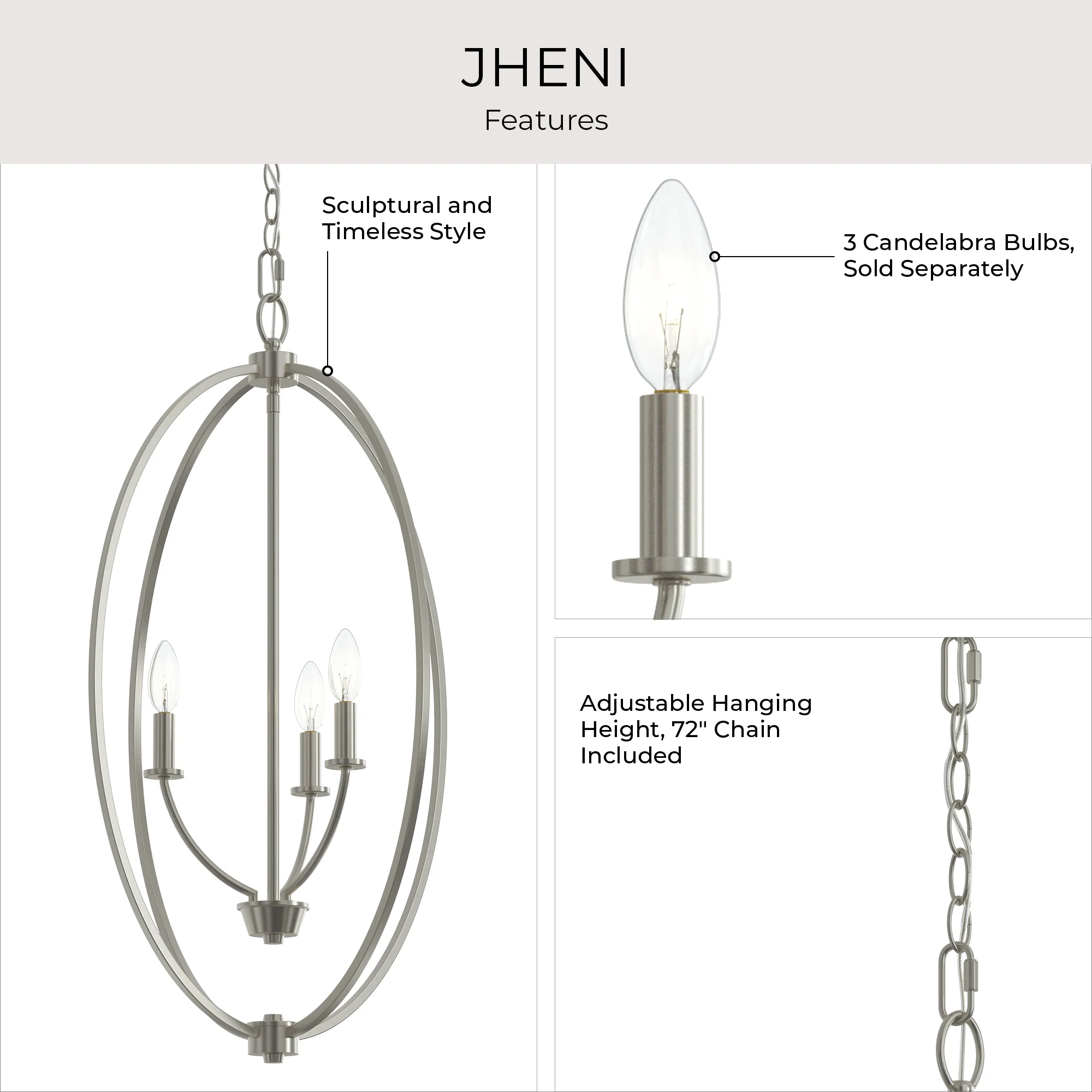 Jheni Three-Light Foyer Pendant - Image 24