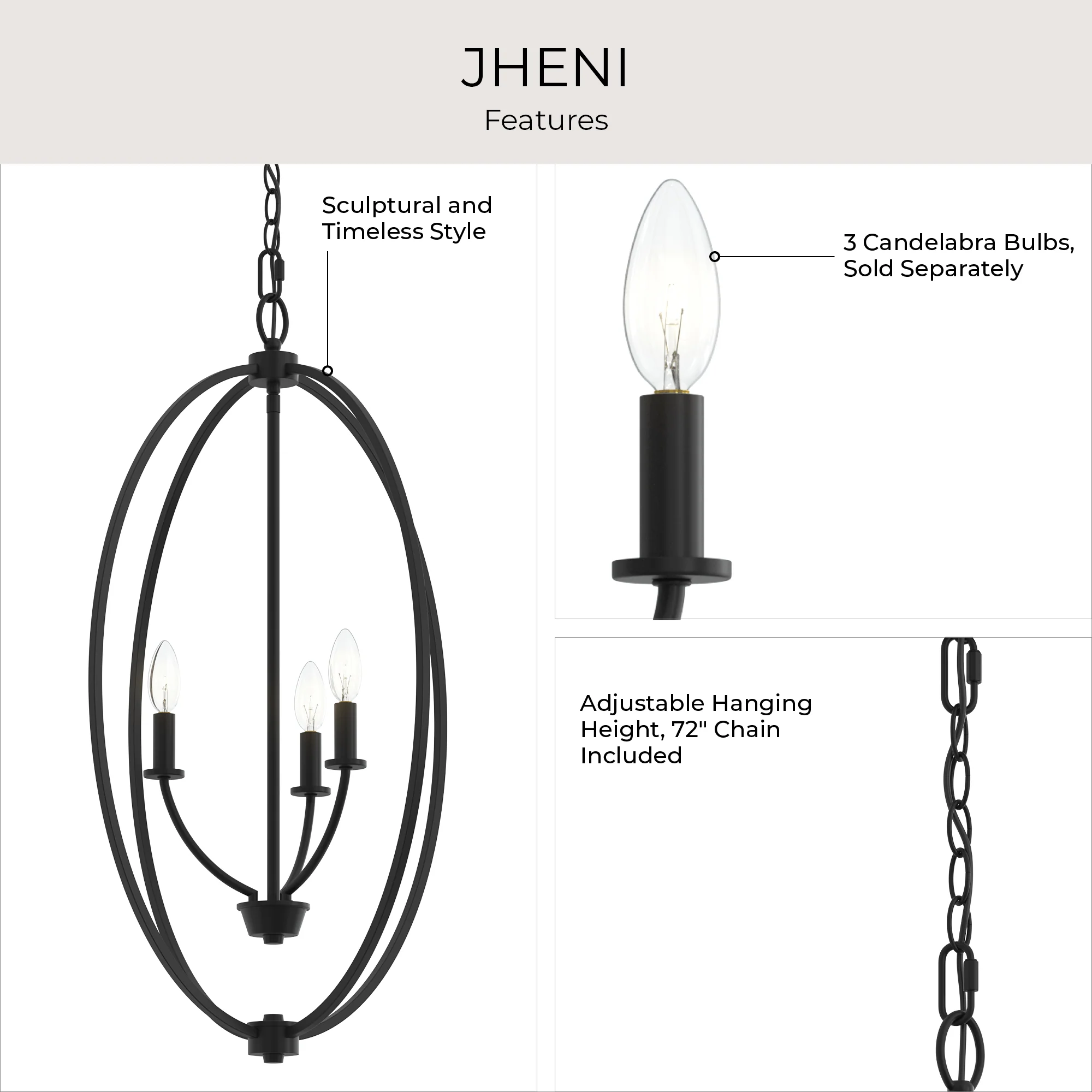 Jheni Three-Light Foyer Pendant - Image 6