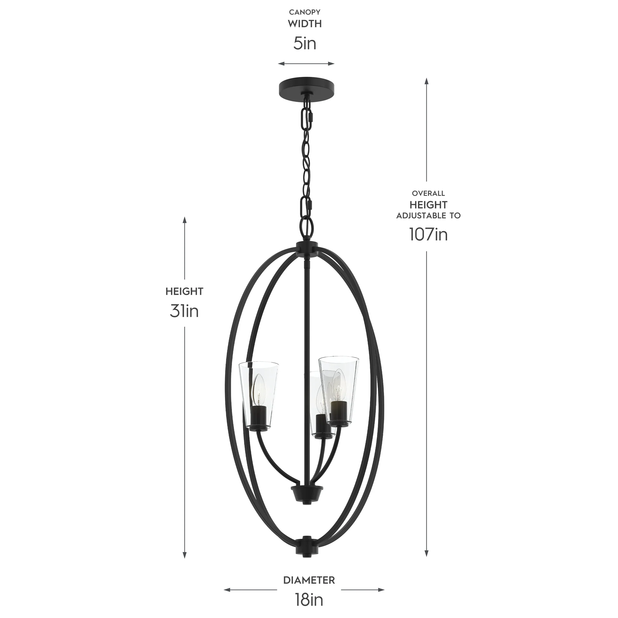 Jheni Three-Light Foyer Pendant with Clear Glass Shades - Image 4