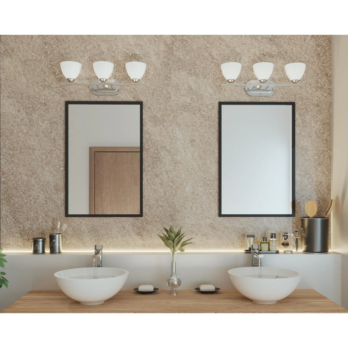 Laird Collection Three-Light Etched Glass Bath Vanity Light - Image 4
