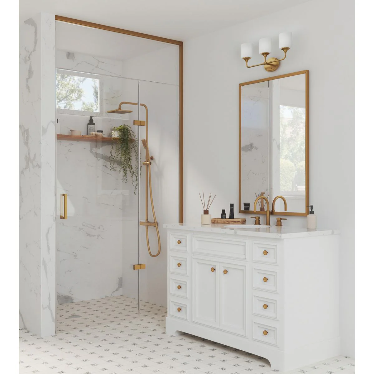 Lynzie Collection Three-Light Etched Opal Glass Bath Vanity Light - Image 6