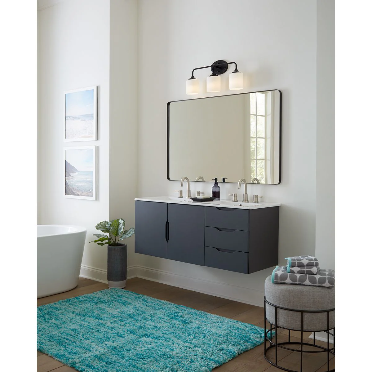 Lynzie Collection Three-Light Etched Opal Glass Bath Vanity Light - Image 7