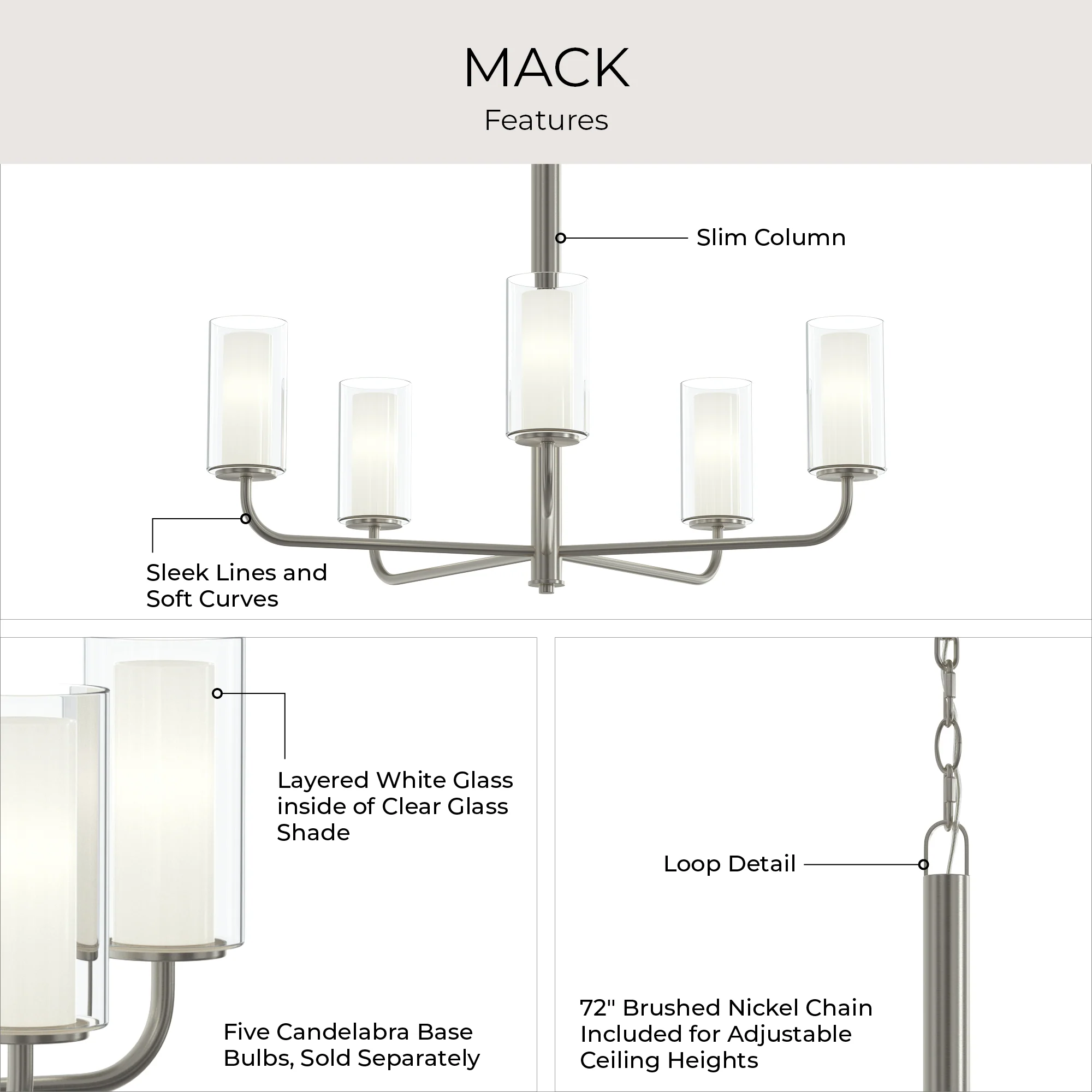Mack Five-Light Chandelier with Layered Glass Shades - Image 4