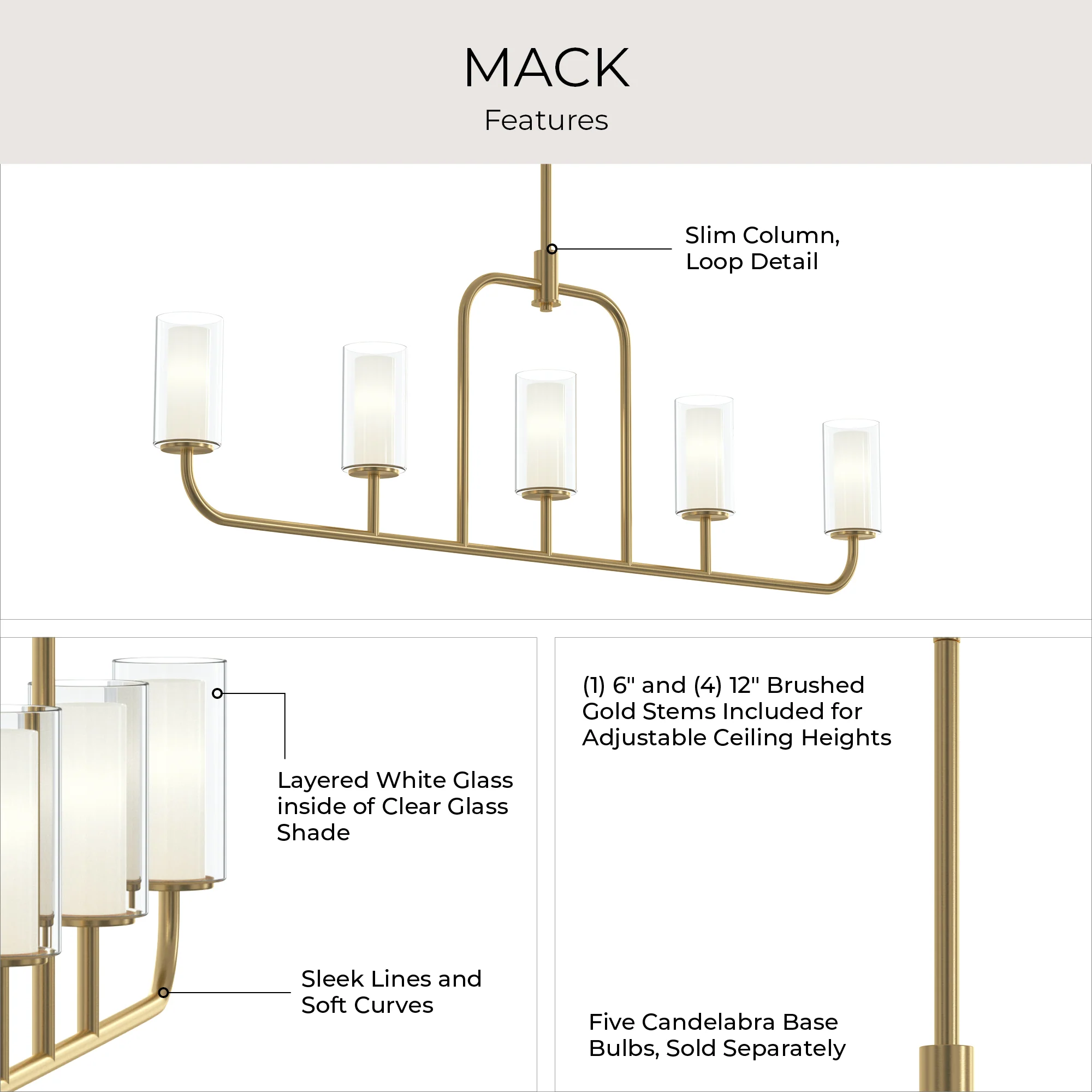 Mack Five-Light Linear Chandelier with Layered Glass Shades - Image 23