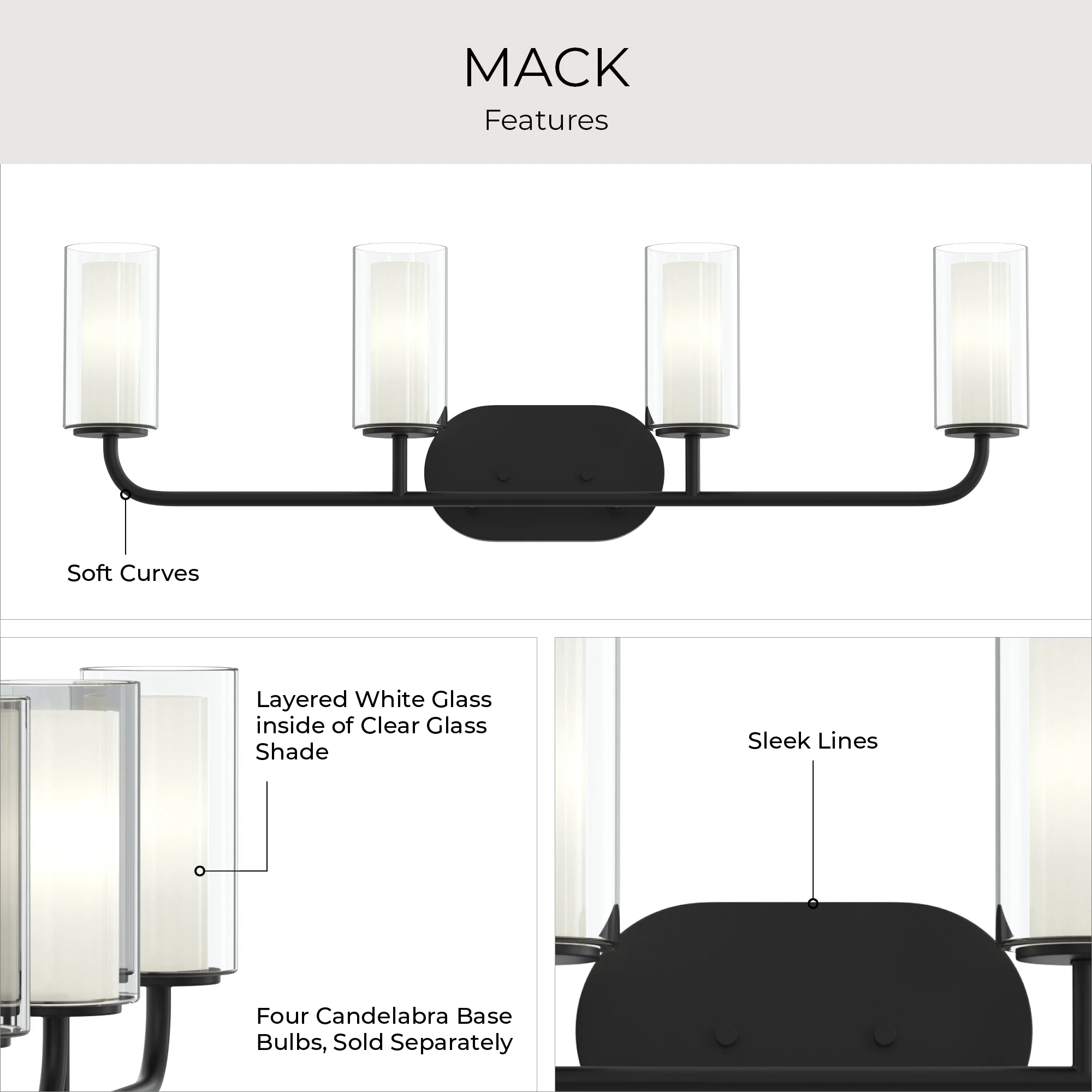 Mack Four-Light Vanity Light with Layered Glass Shades - Image 11