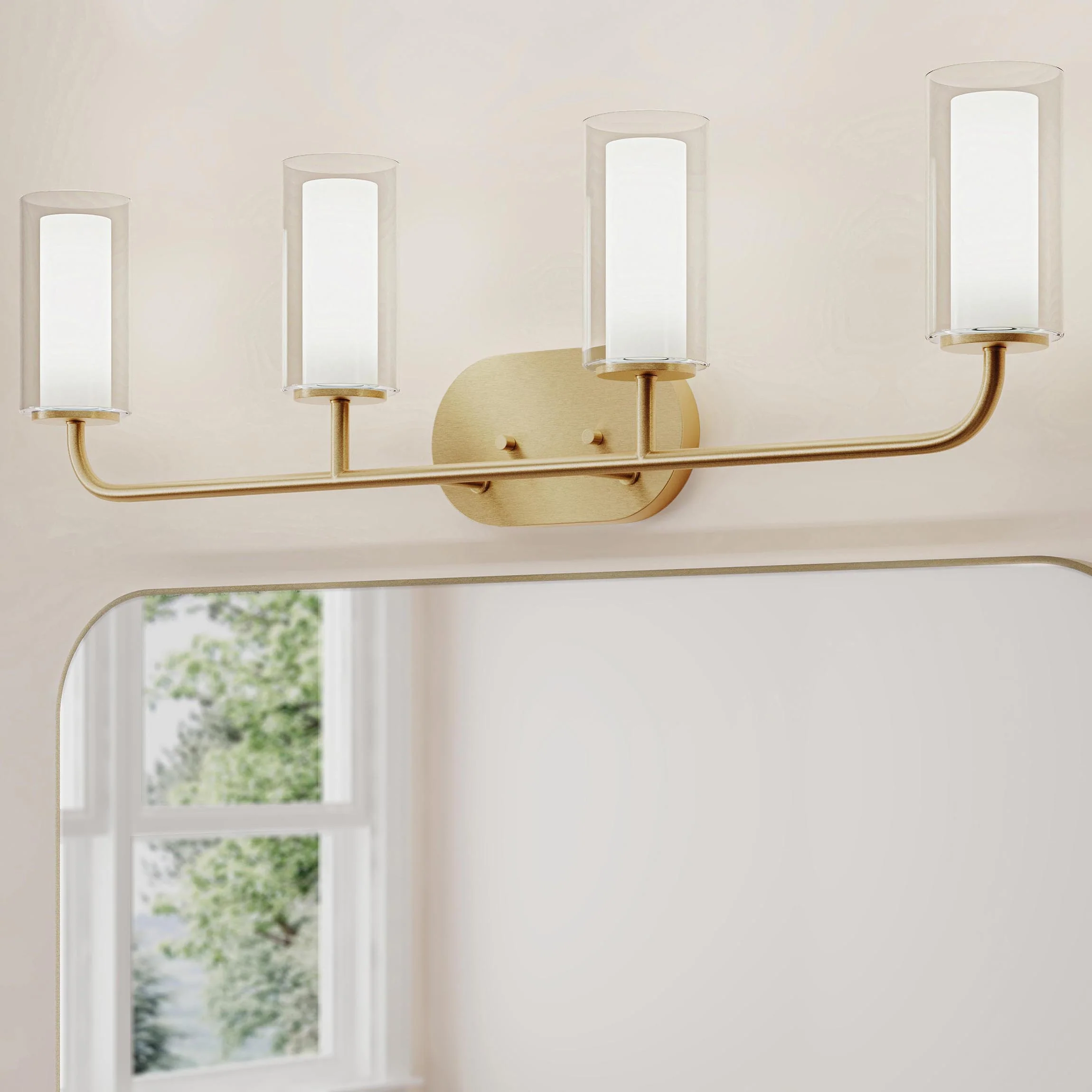 Mack Four-Light Vanity Light with Layered Glass Shades - Image 3