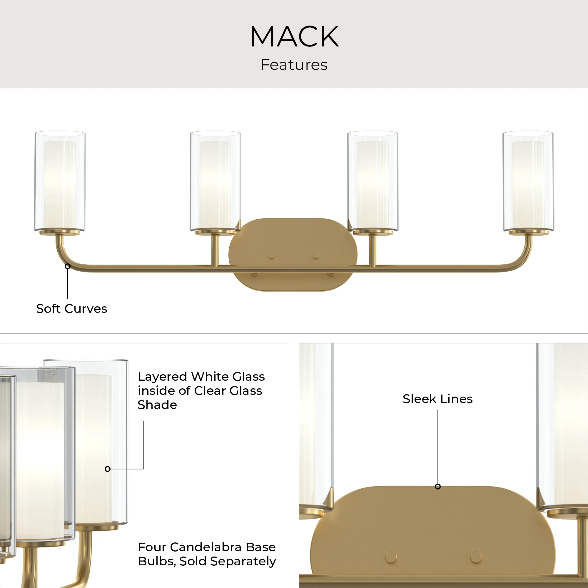 Mack Four-Light Vanity Light with Layered Glass Shades - Image 4