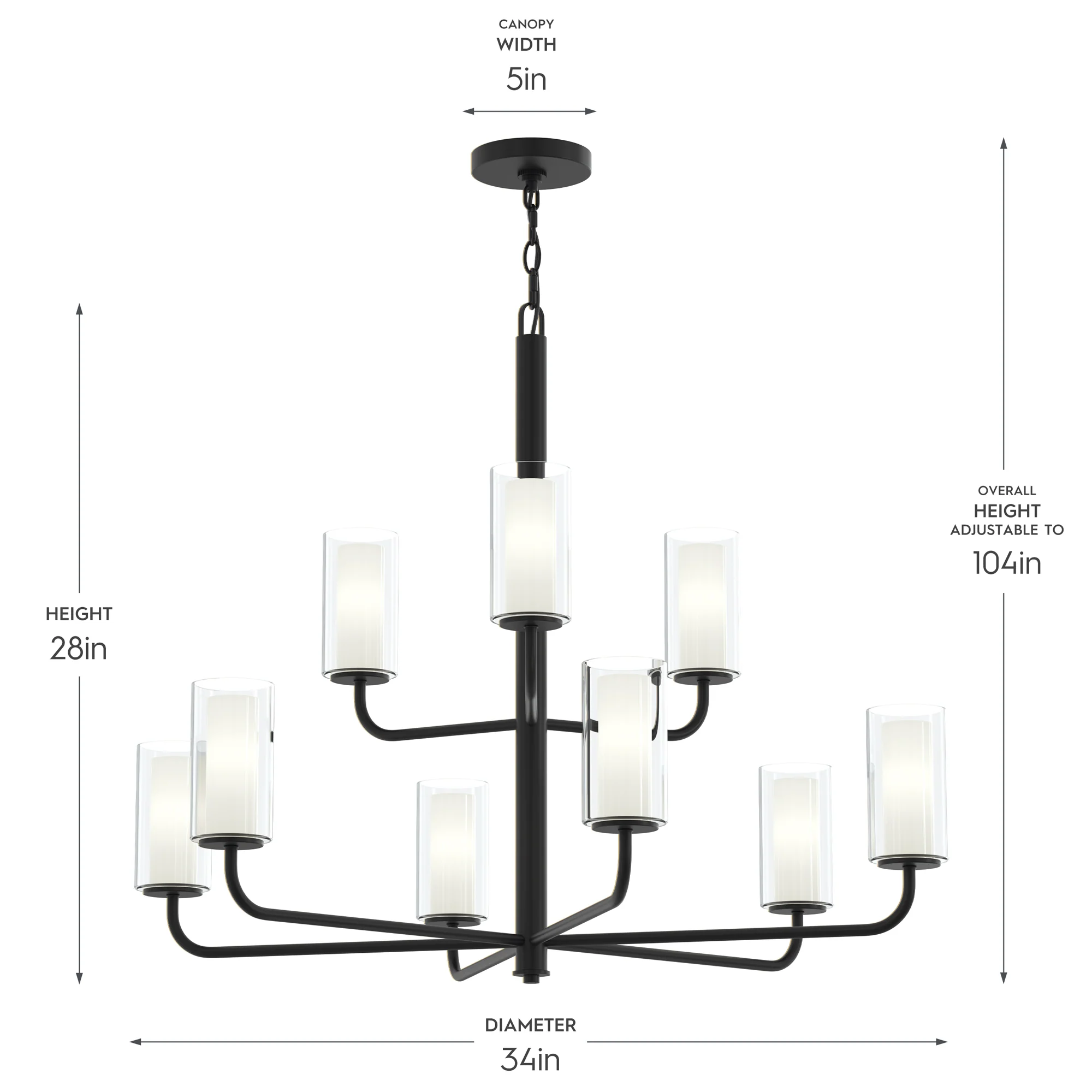 Mack Nine-Light Two-Tier Chandelier with Layered Glass Shades - Image 19